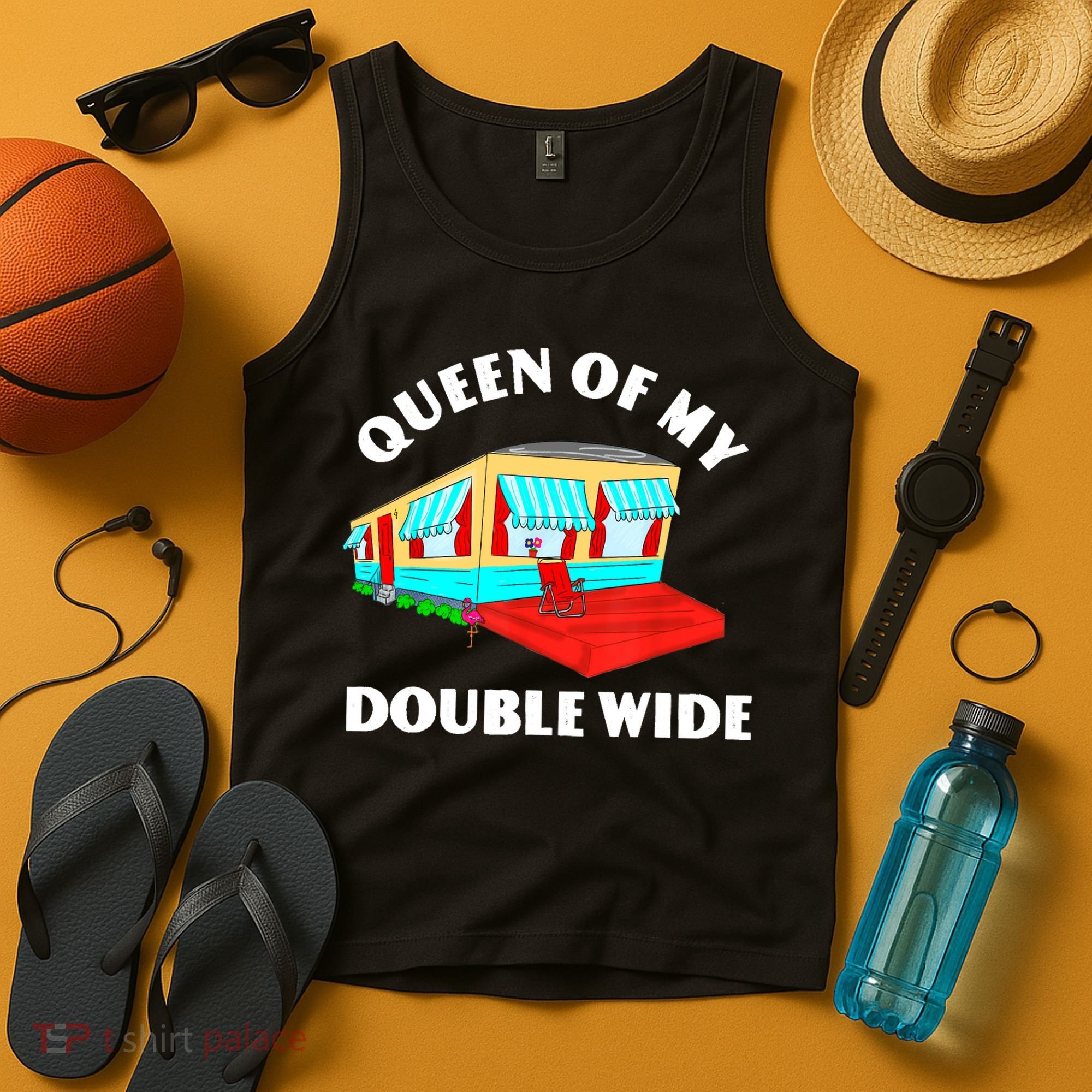 Funny Sarcastic Queen of My Double Wide Trailer Engagement Tank Top