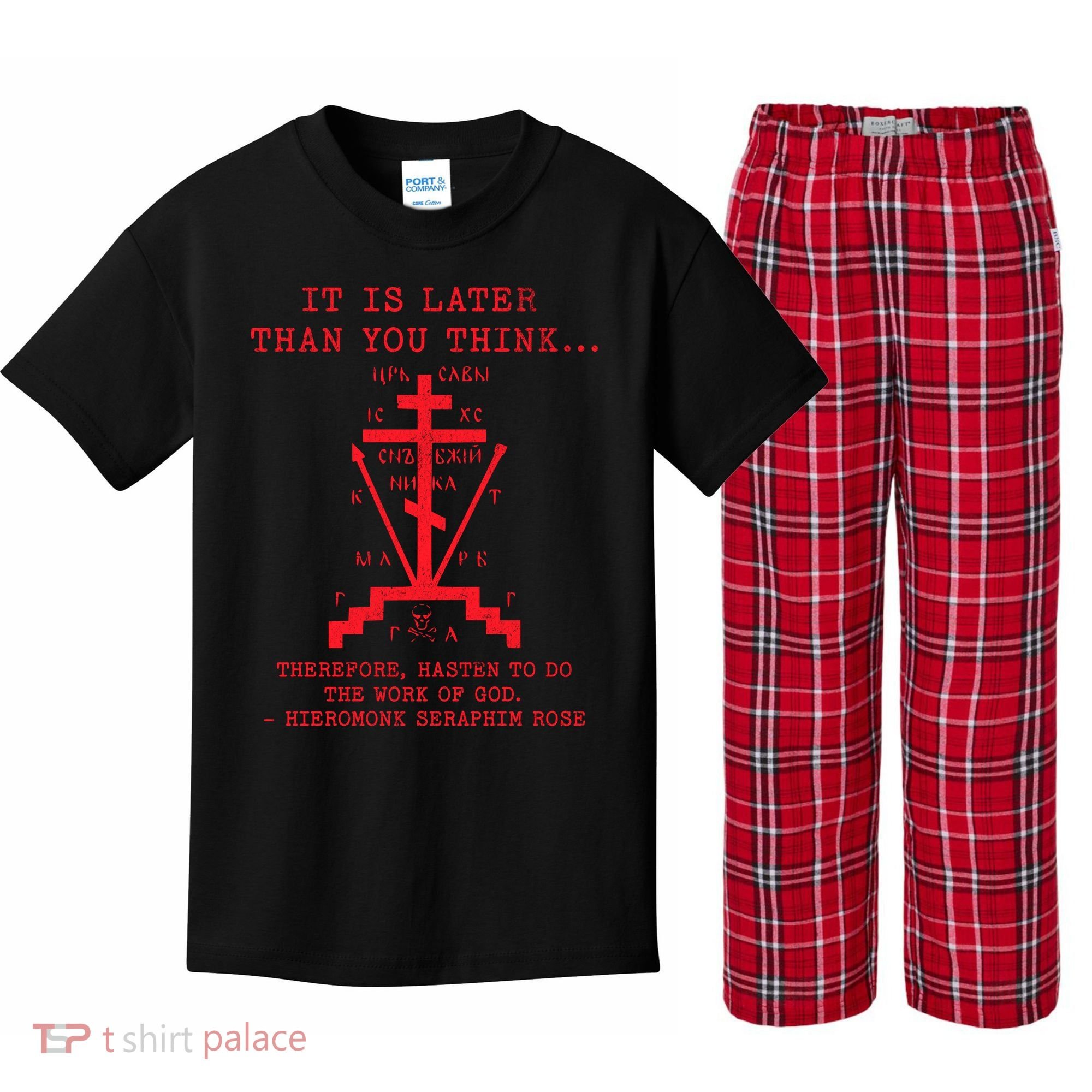 Fr Seraphim Rose Eastern Orthodox Christian Cross Kids Plaid Pajama Set