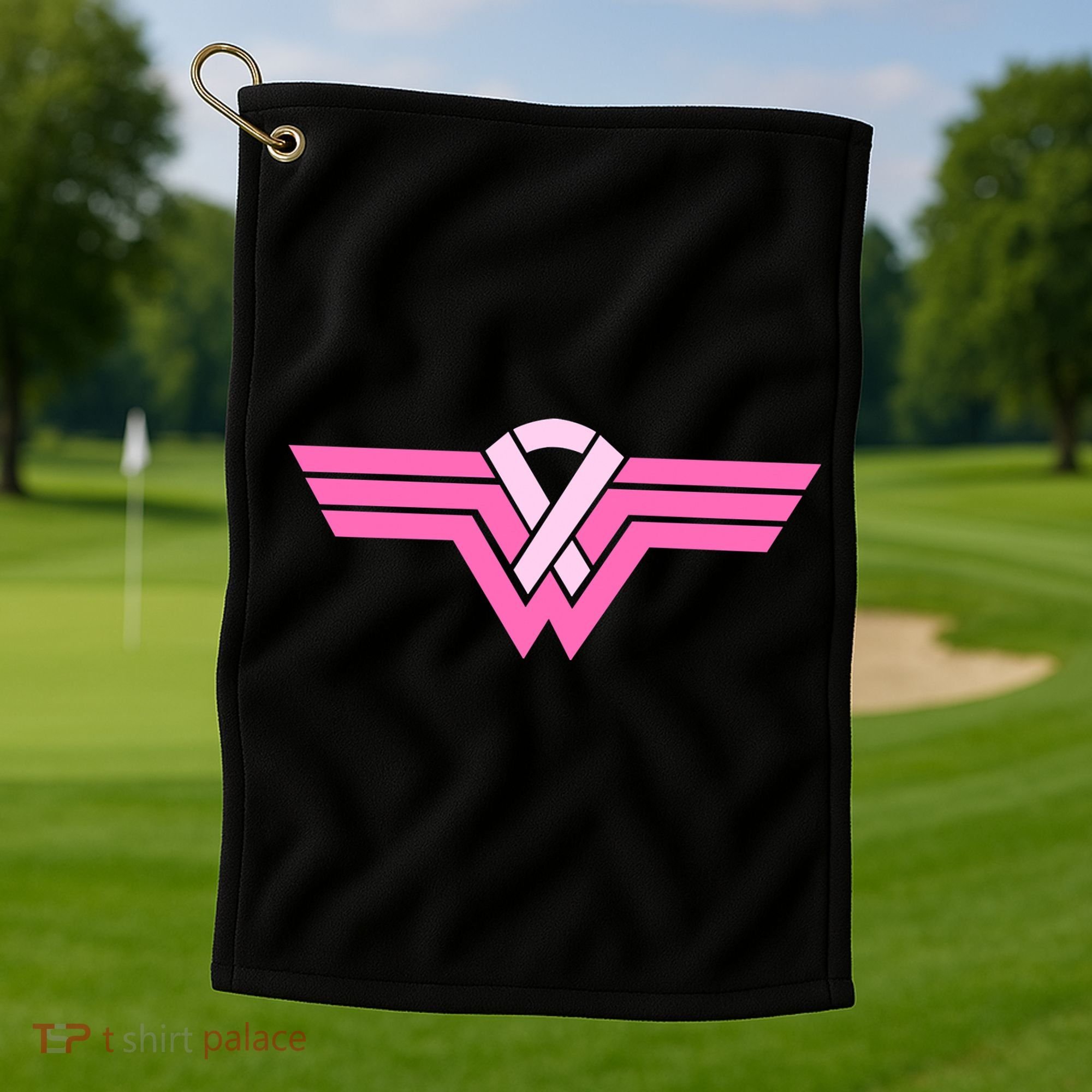 Funny Superhero Ribbon Breast Cancer Awareness Golf Towel