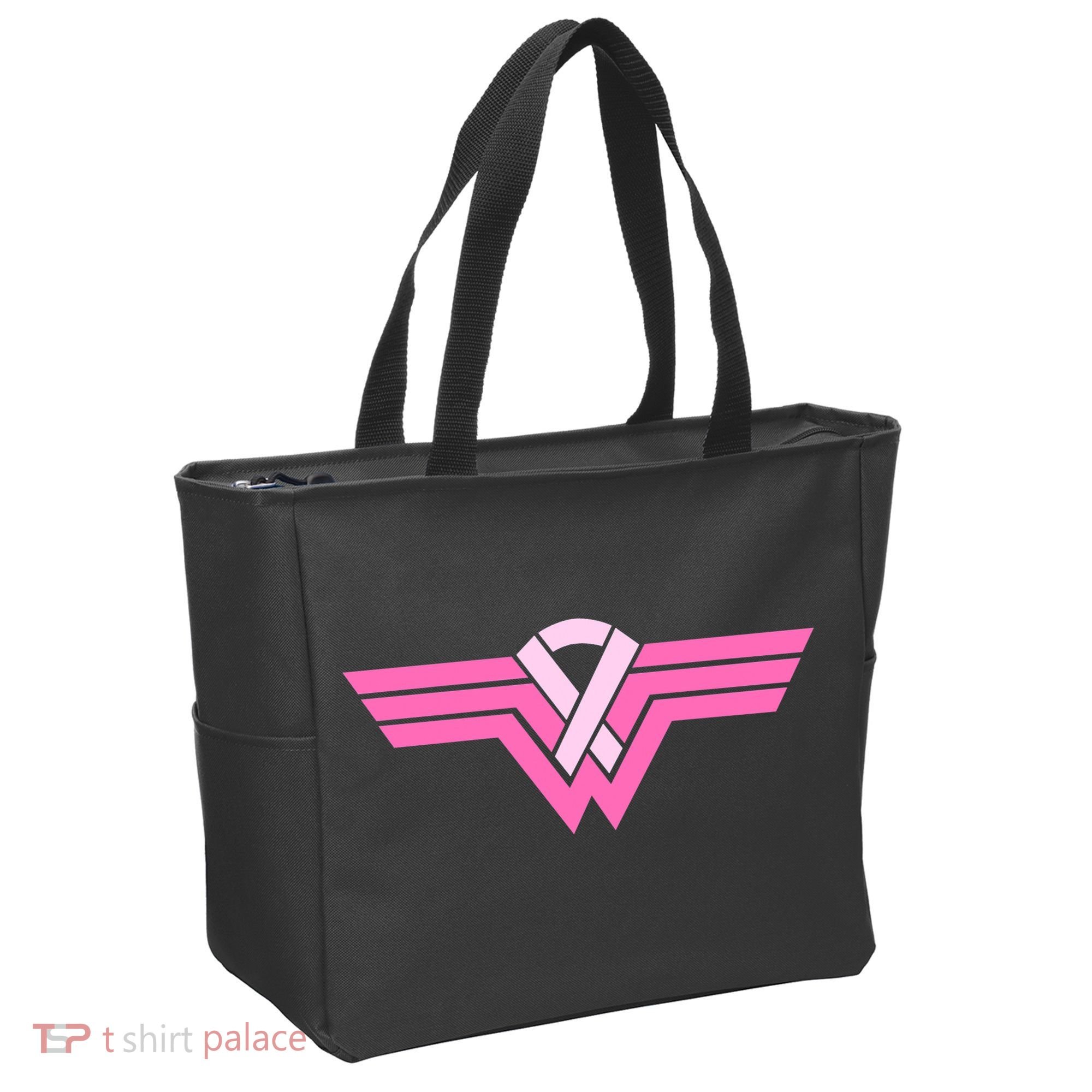 Funny Superhero Ribbon Breast Cancer Awareness Tote Bag