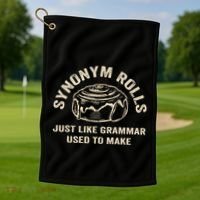 Funny Synonym Rolls Joke Cinnamon Rolls Grammar Pun Teacher Golf Towel thumb 1