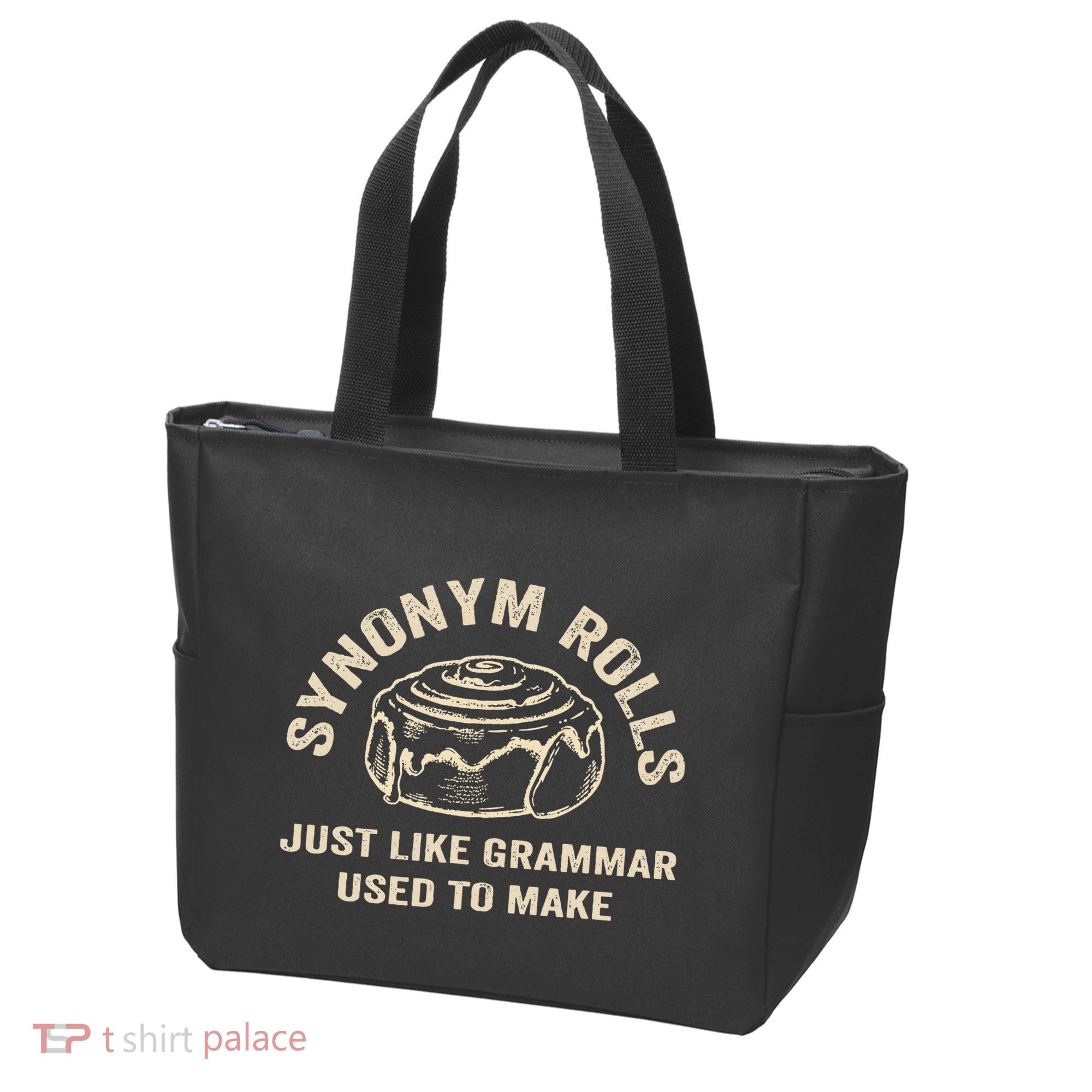 Funny Synonym Rolls Joke Cinnamon Rolls Grammar Pun Teacher Tote Bag