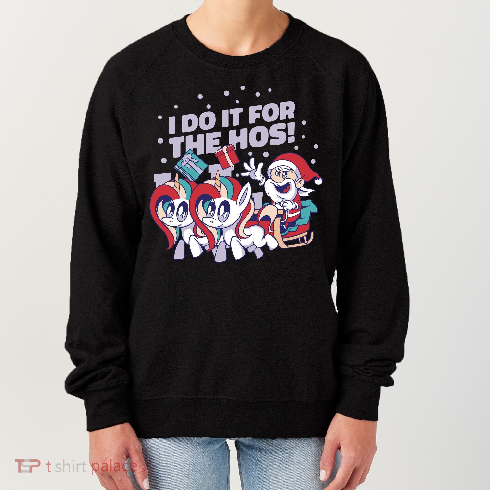 Funny Santa Riding Sleighs With Unicorns Women's Sweatshirt