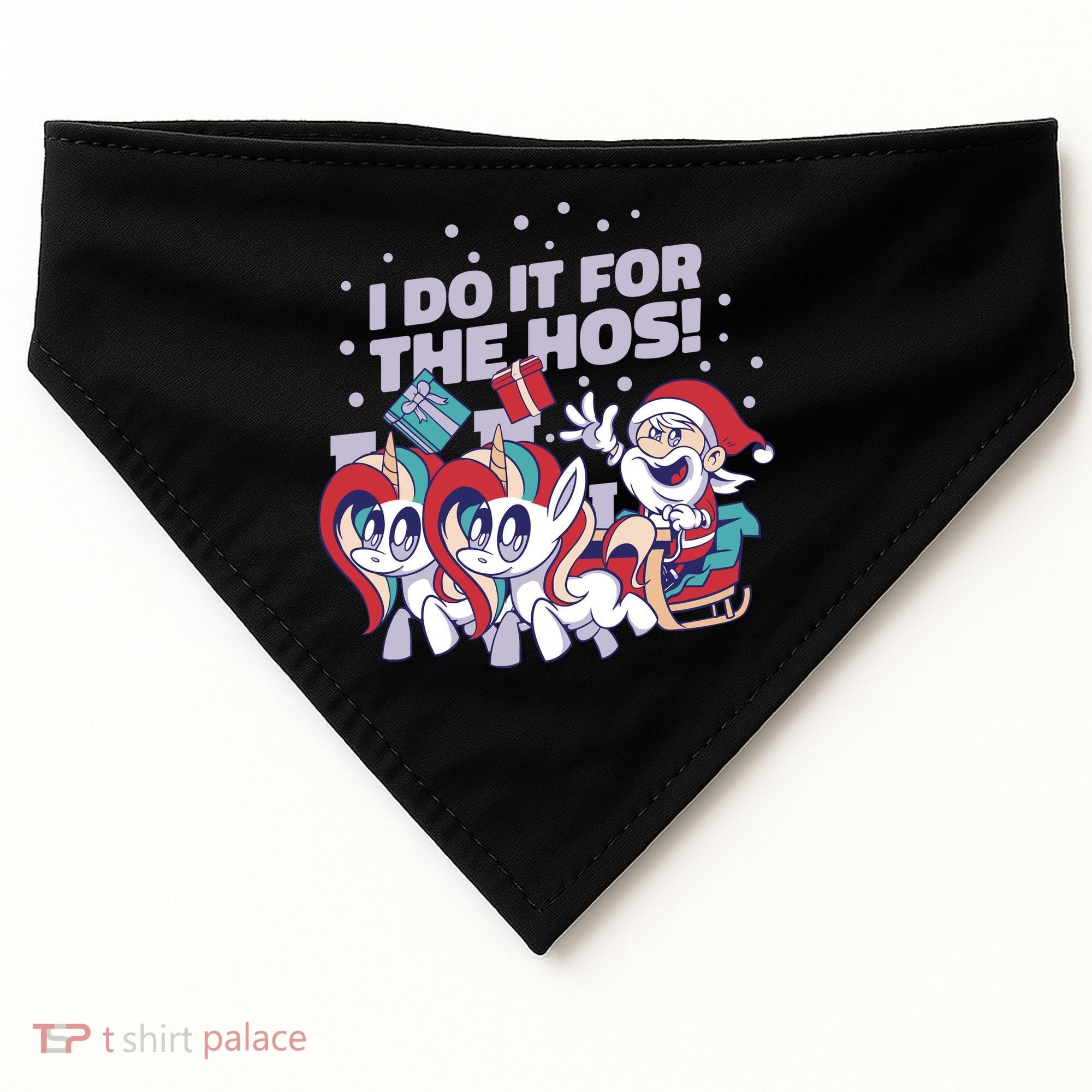 Funny Santa Riding Sleighs With Unicorns USA-Made Doggie Bandana