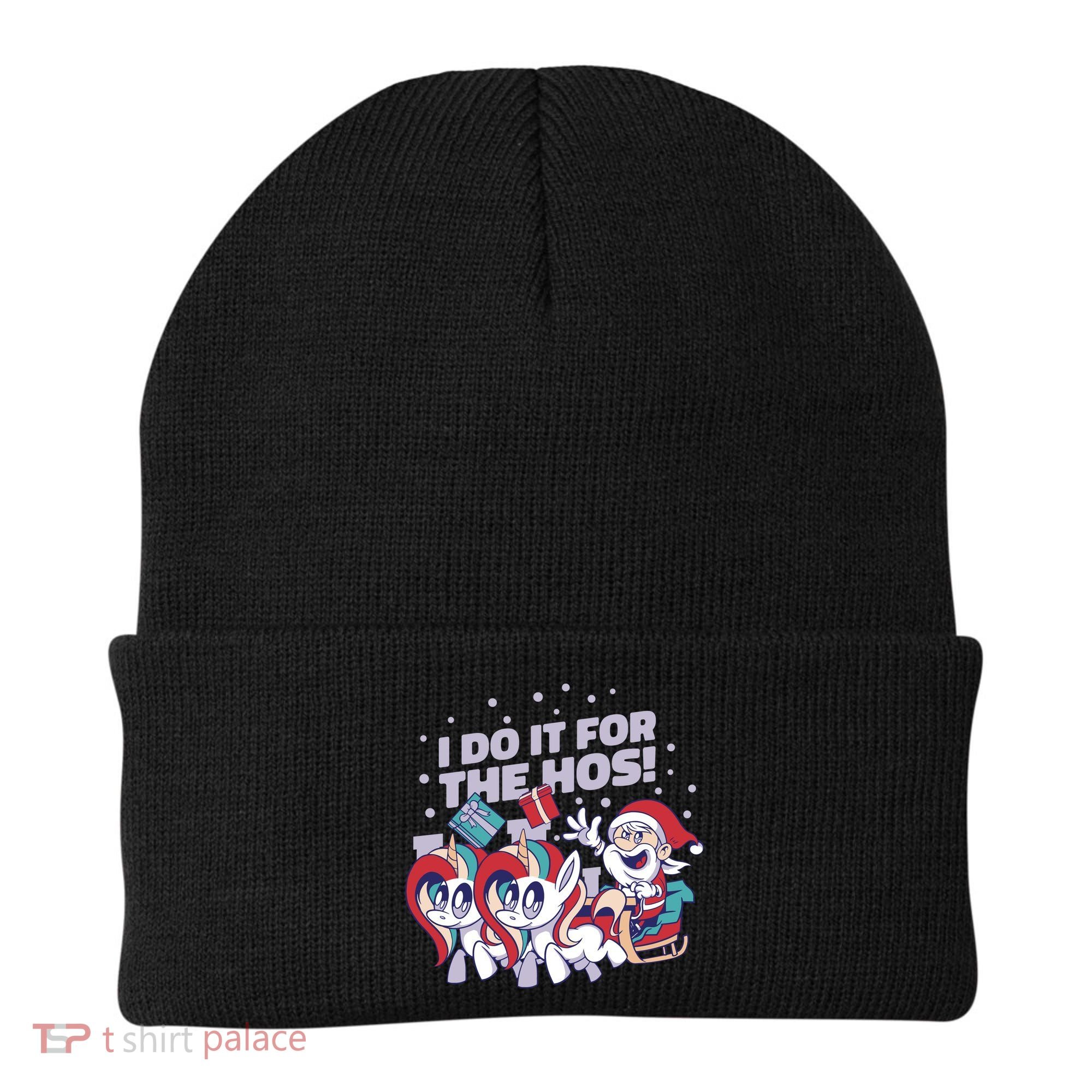 Funny Santa Riding Sleighs With Unicorns Beanie