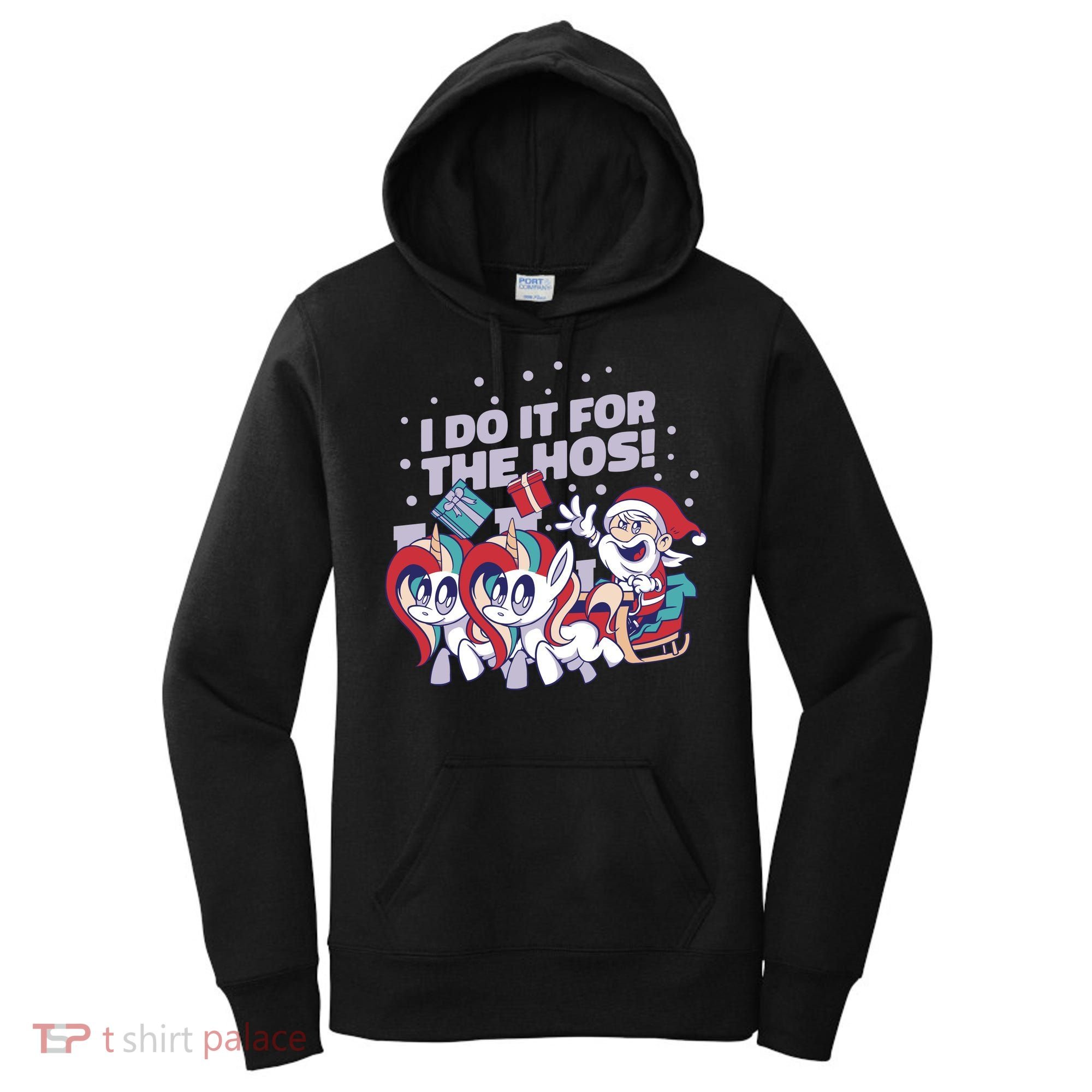 Funny Santa Riding Sleighs With Unicorns Women's Hoodie