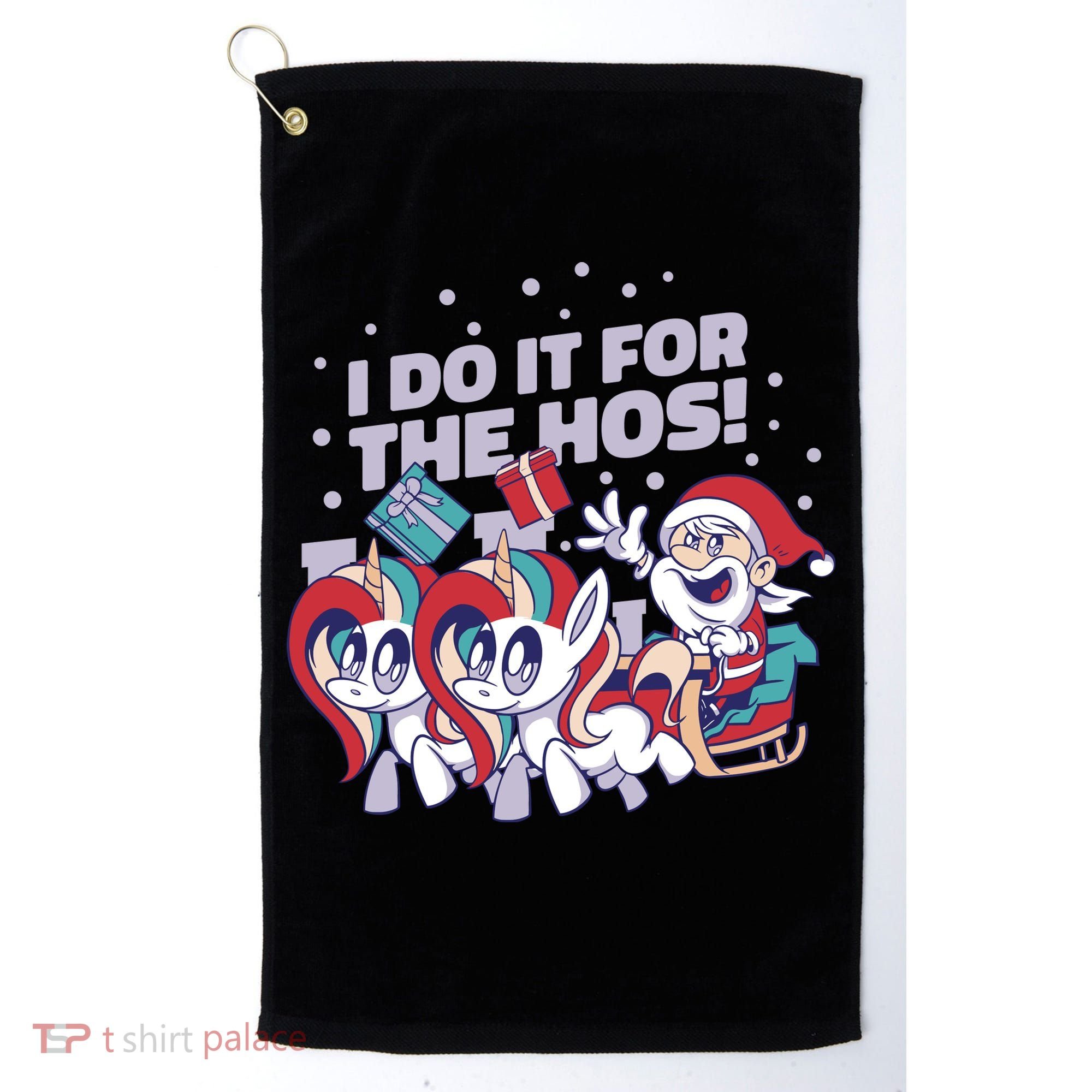 Funny Santa Riding Sleighs With Unicorns Golf Towel