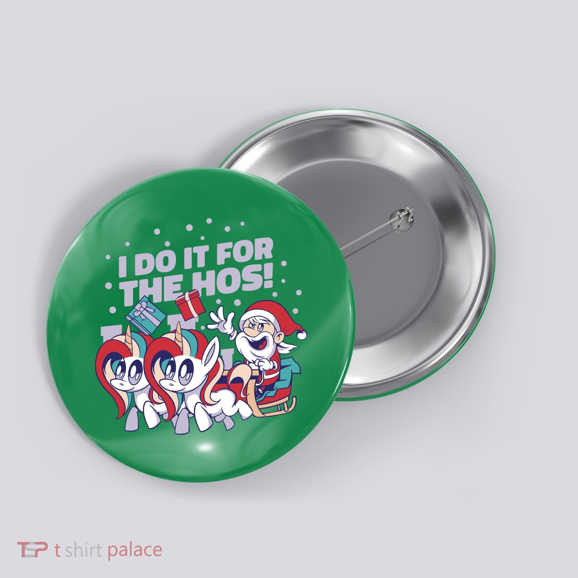 Funny Santa Riding Sleighs With Unicorns Button