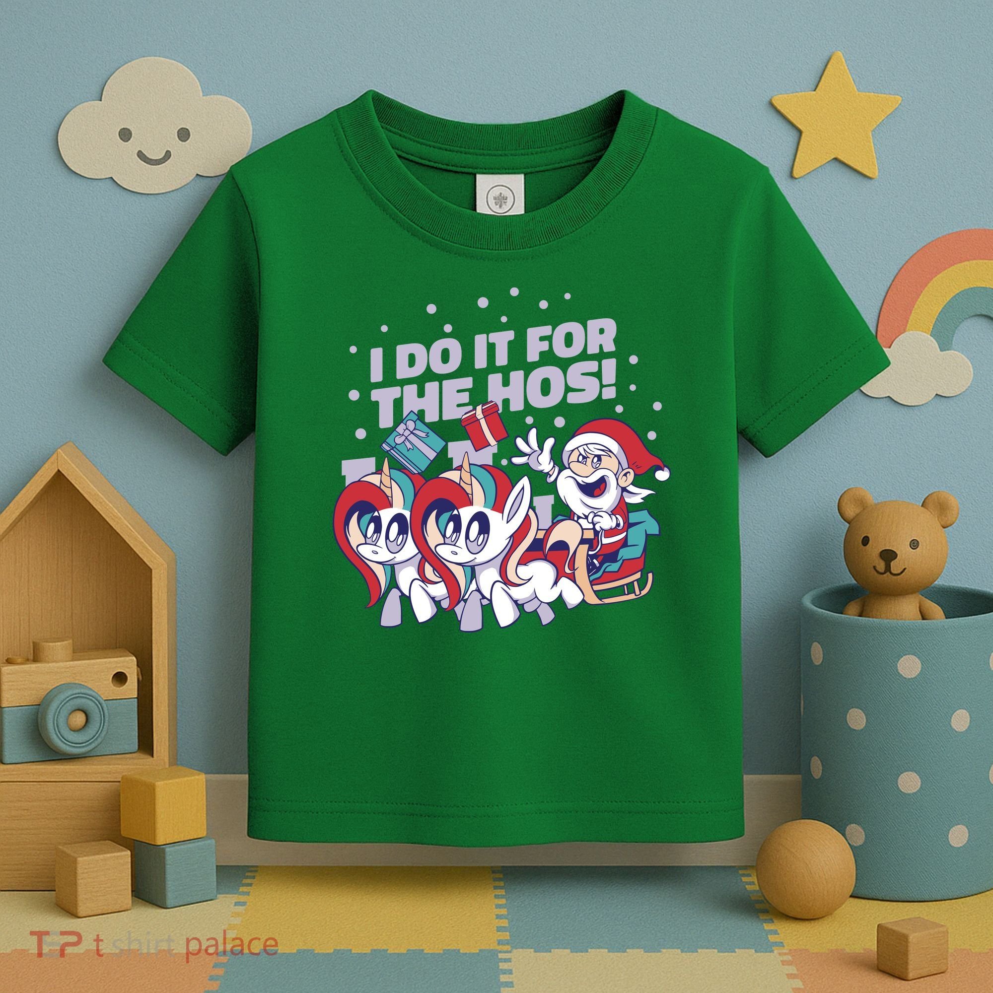 Funny Santa Riding Sleighs With Unicorns Toddler T-Shirt