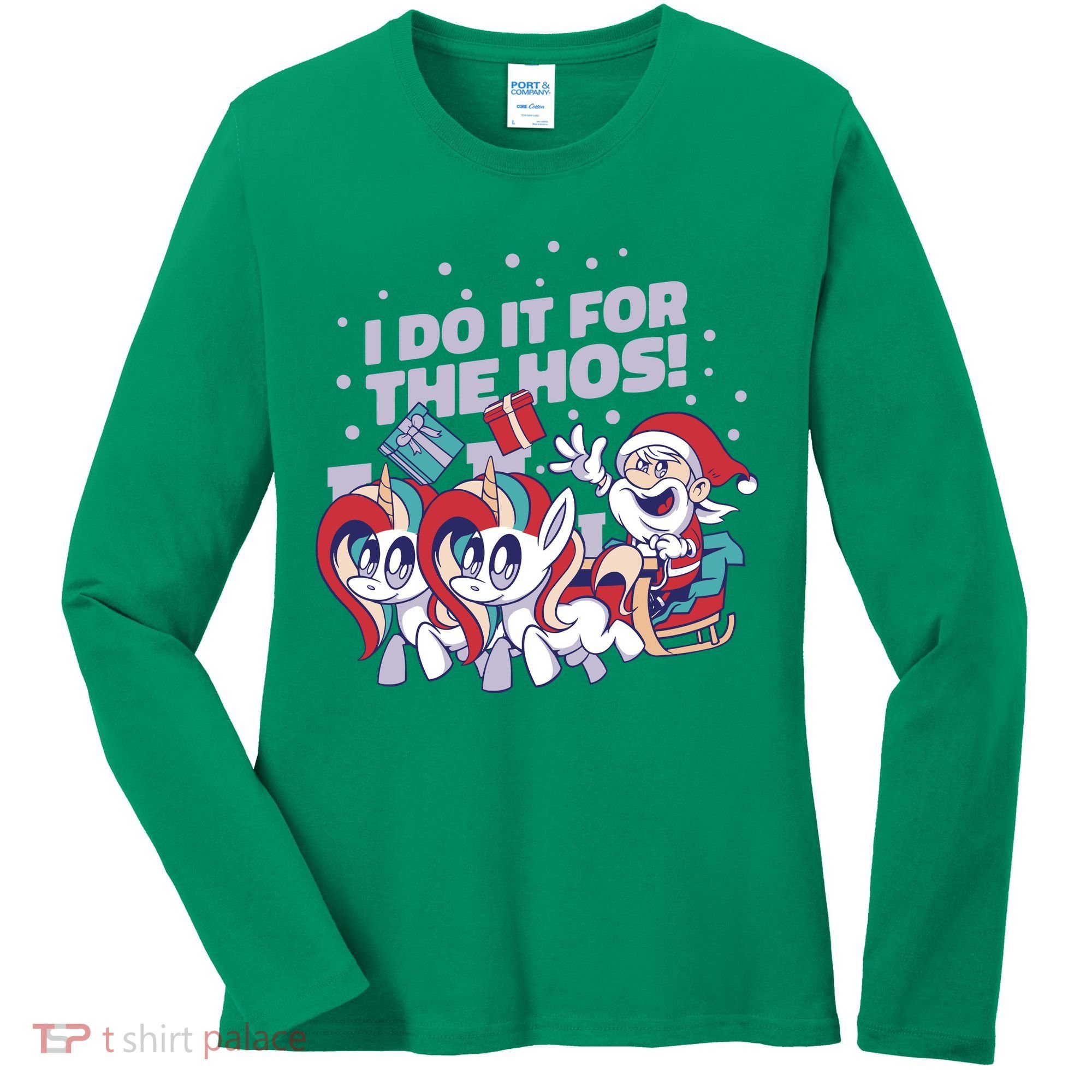 Funny Santa Riding Sleighs With Unicorns Women's Long Sleeve Shirt