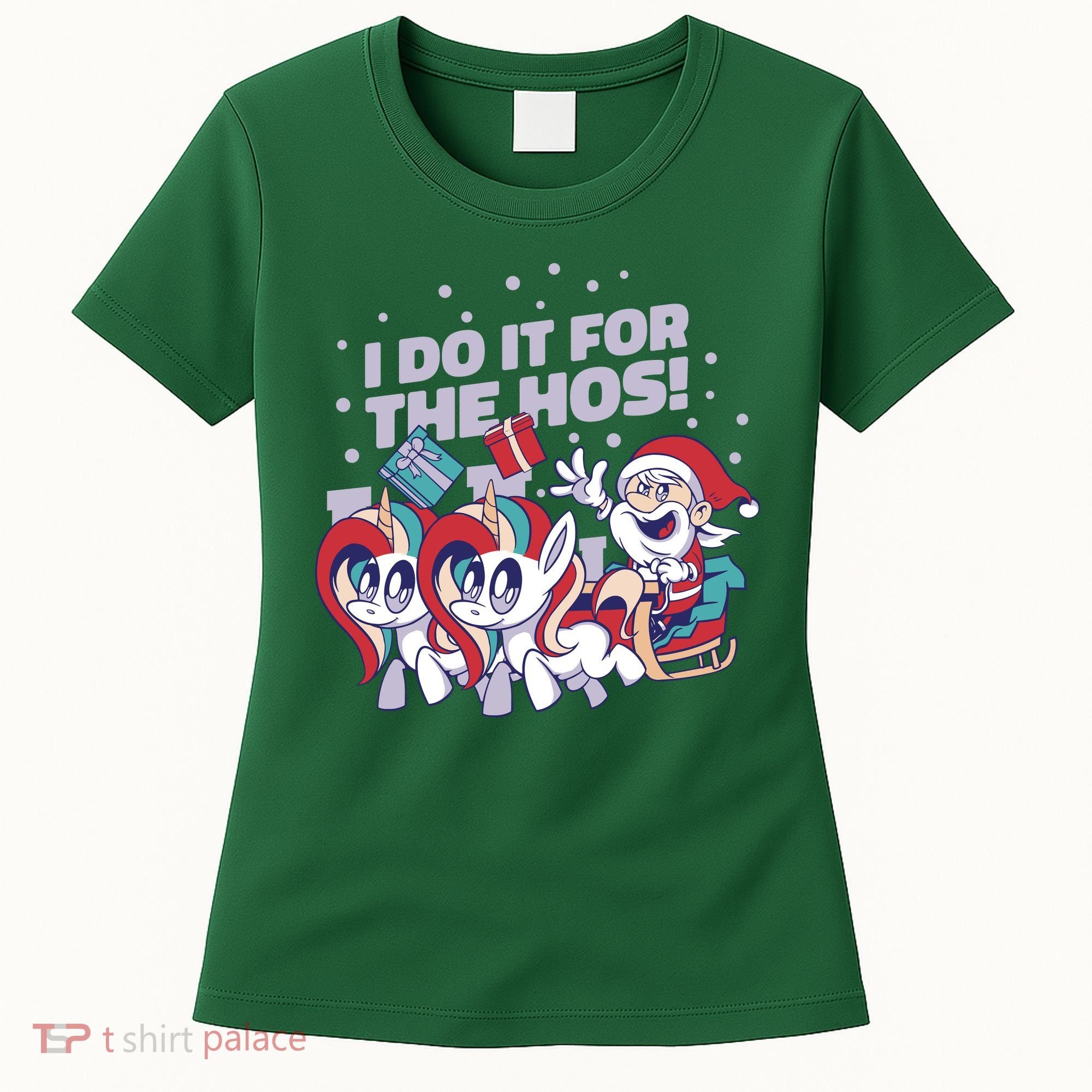 Funny Santa Riding Sleighs With Unicorns Women's T-Shirt