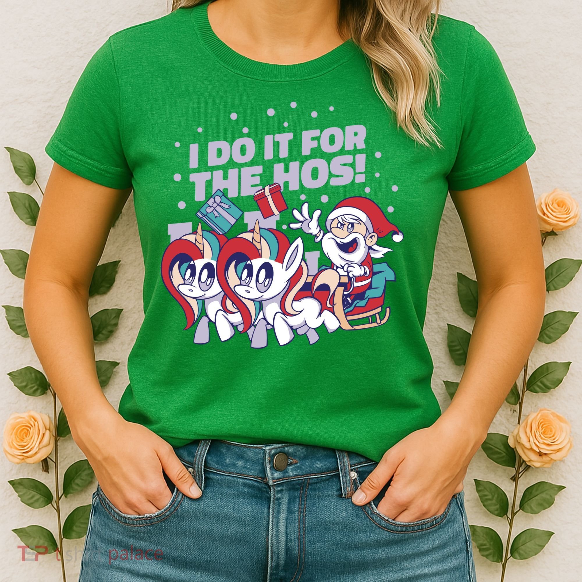 Funny Santa Riding Sleighs With Unicorns Women's T-Shirt
