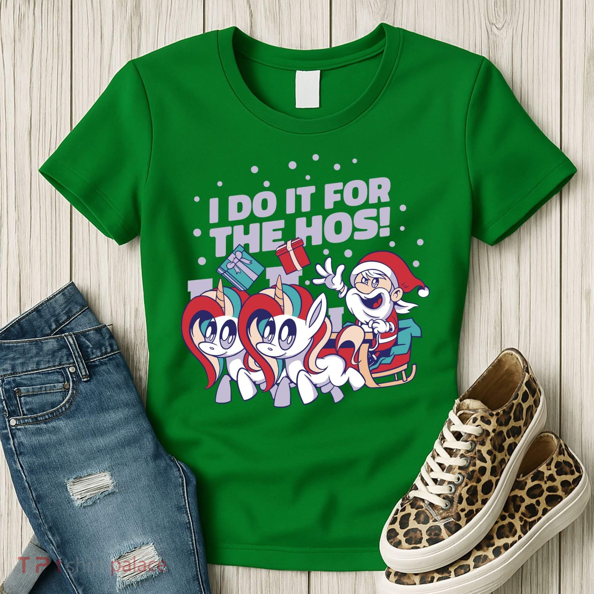 Funny Santa Riding Sleighs With Unicorns Women's T-Shirt