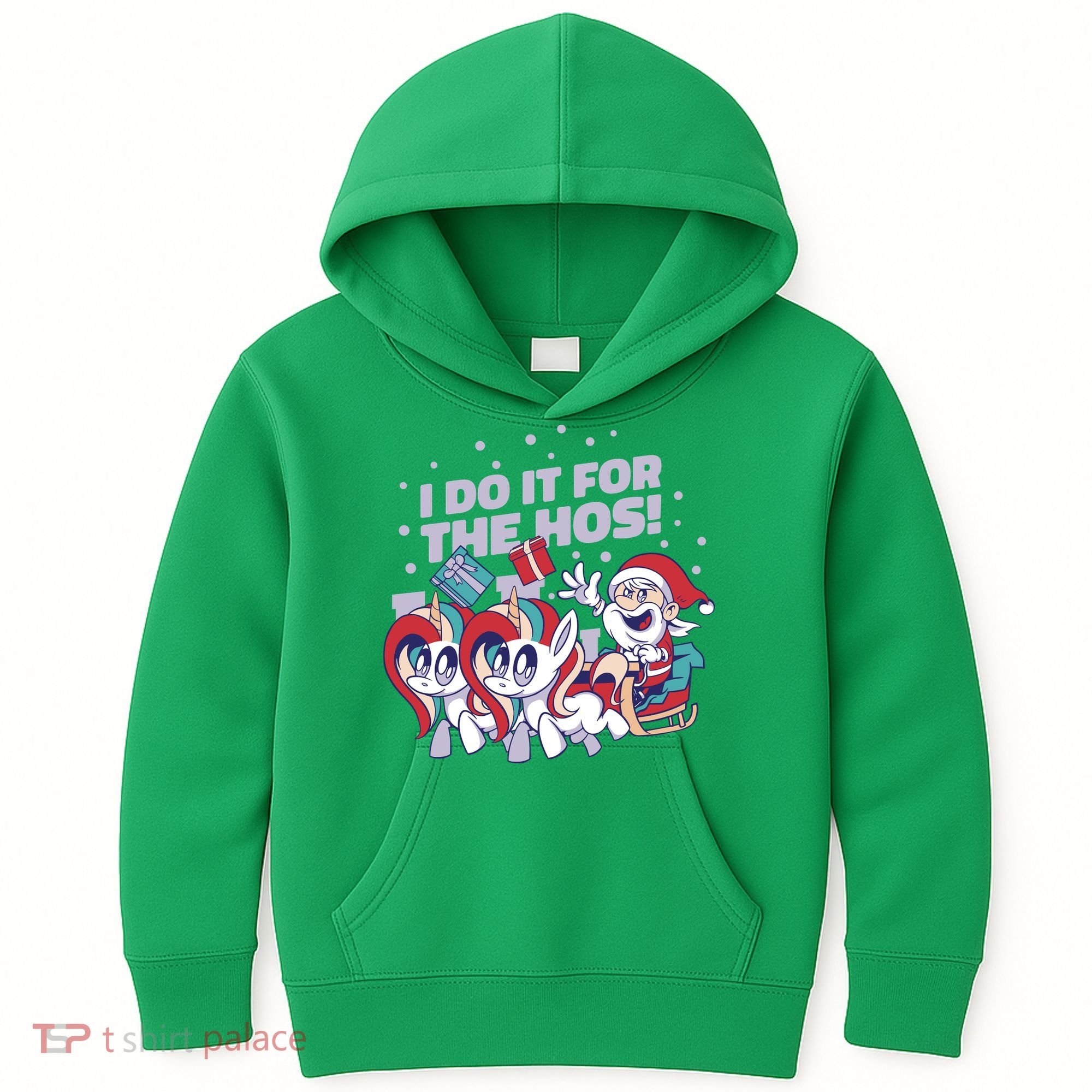 Funny Santa Riding Sleighs With Unicorns Kids Hoodie