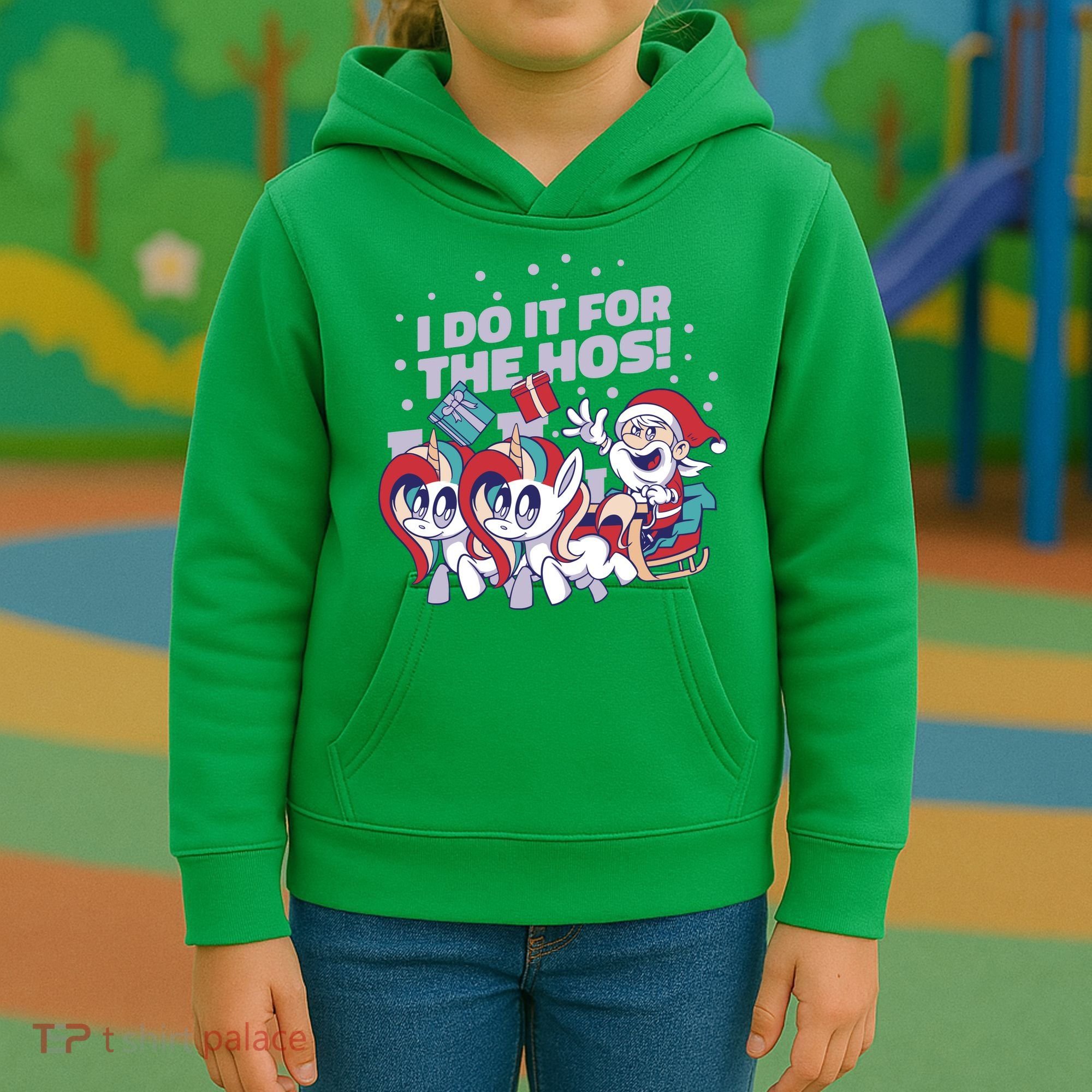 Funny Santa Riding Sleighs With Unicorns Kids Hoodie
