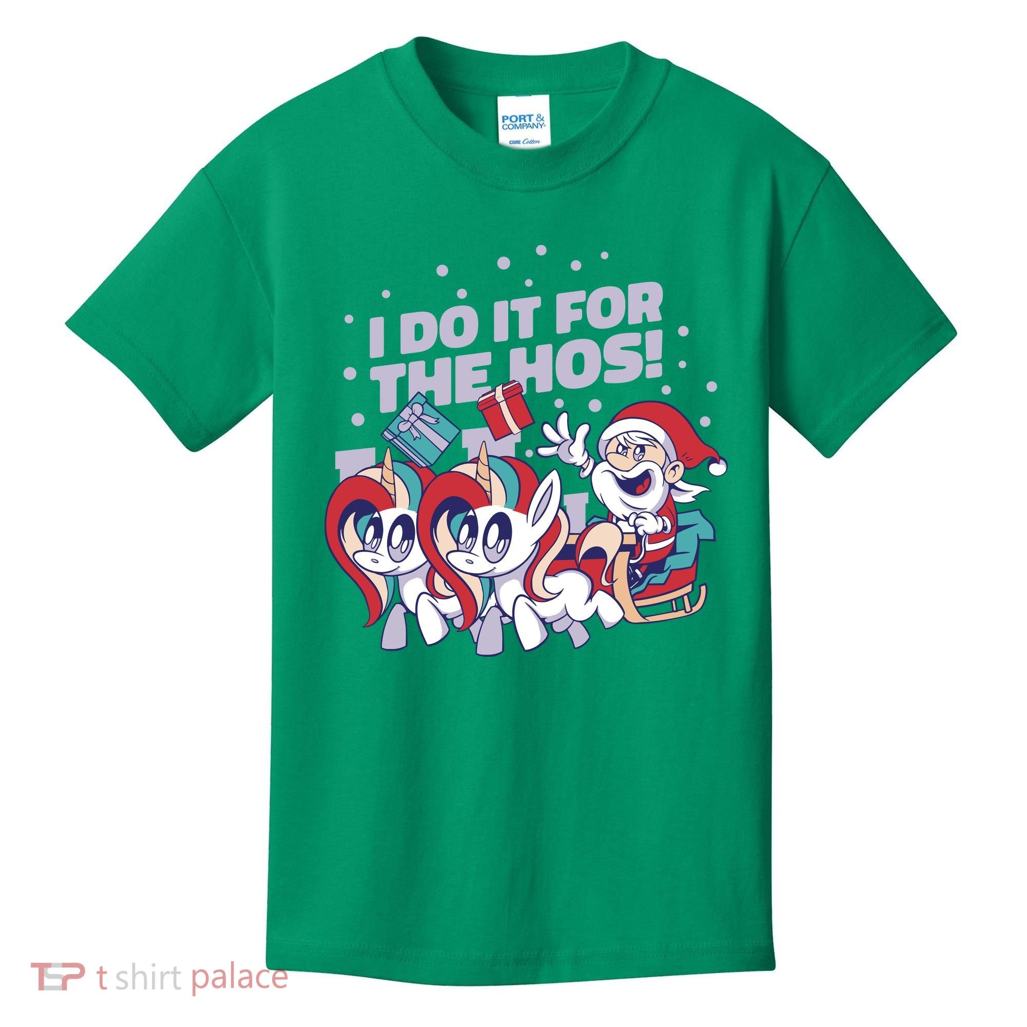 Funny Santa Riding Sleighs With Unicorns Kids T-Shirt