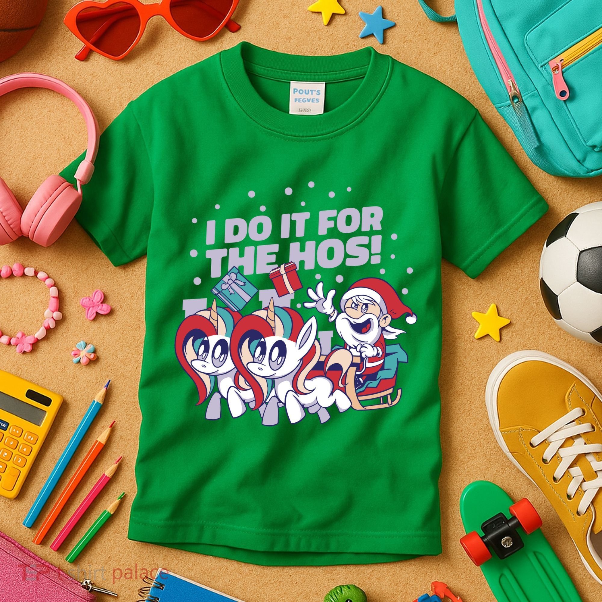Funny Santa Riding Sleighs With Unicorns Kids T-Shirt