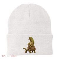 Funny Sloth Riding Turtle Speed Is Relative Beanie thumb 0