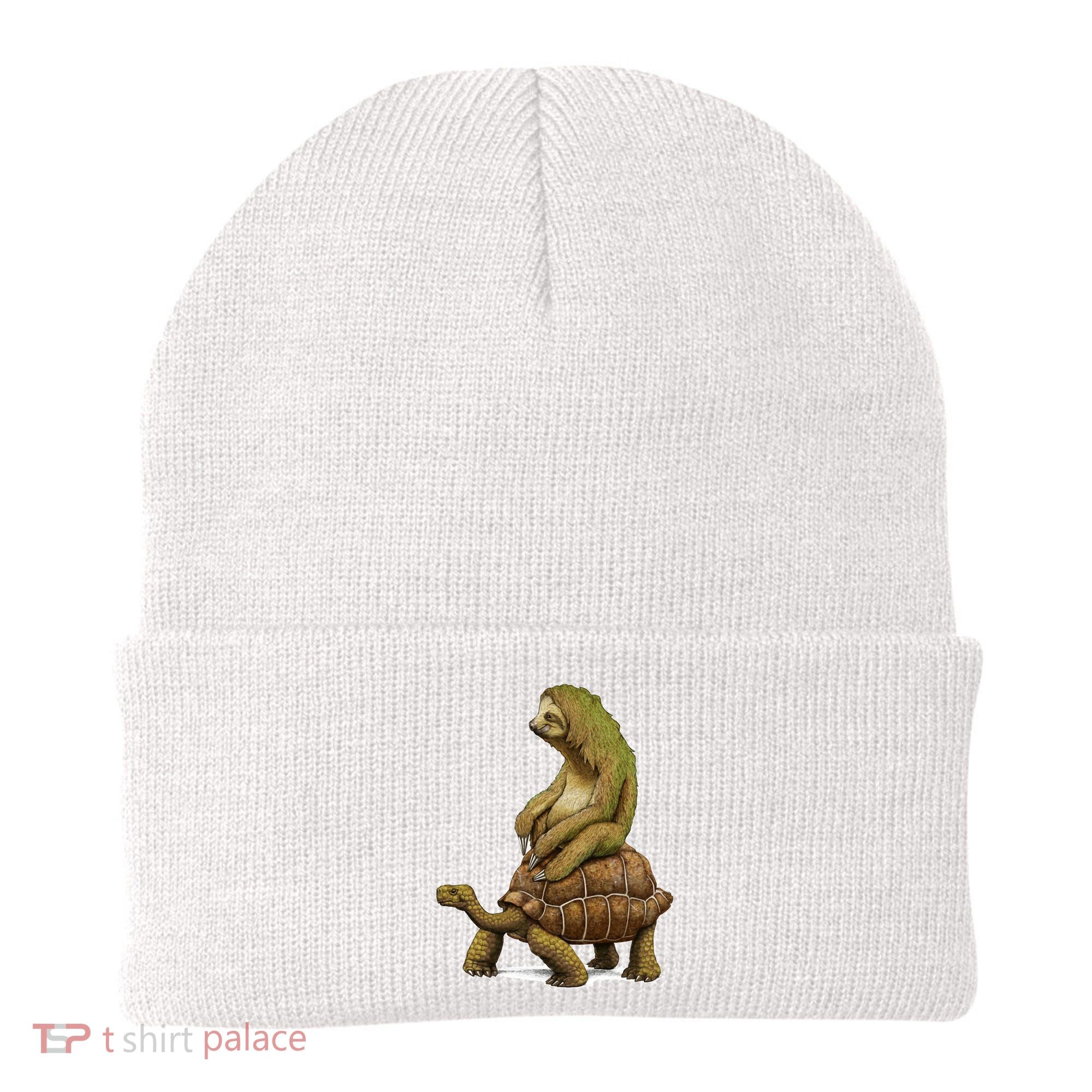 Funny Sloth Riding Turtle Speed Is Relative Beanie