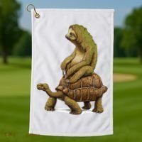 Funny Sloth Riding Turtle Speed Is Relative Golf Towel thumb 1