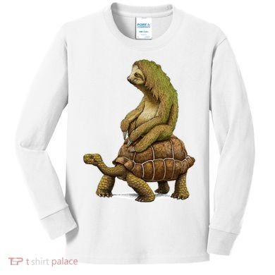 Funny Sloth Riding Turtle Speed Is Relative Kids Long Sleeve Shirt