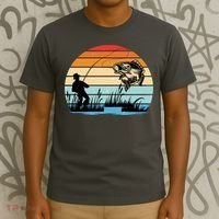 Fishing Sunset Retro Vintage Gift T-Shirt thumb 3