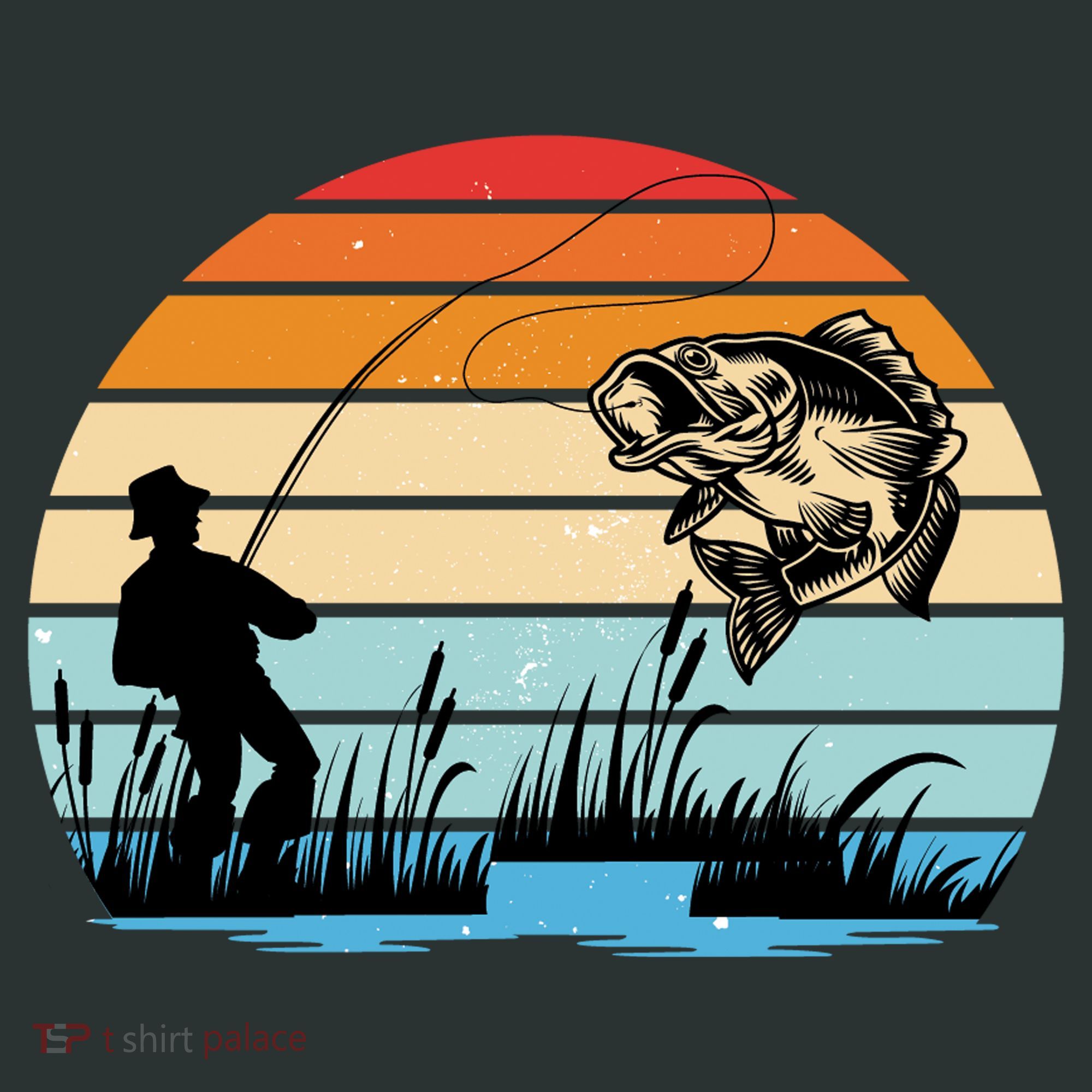Fishing Sunset Retro Vintage Gift T-Shirt