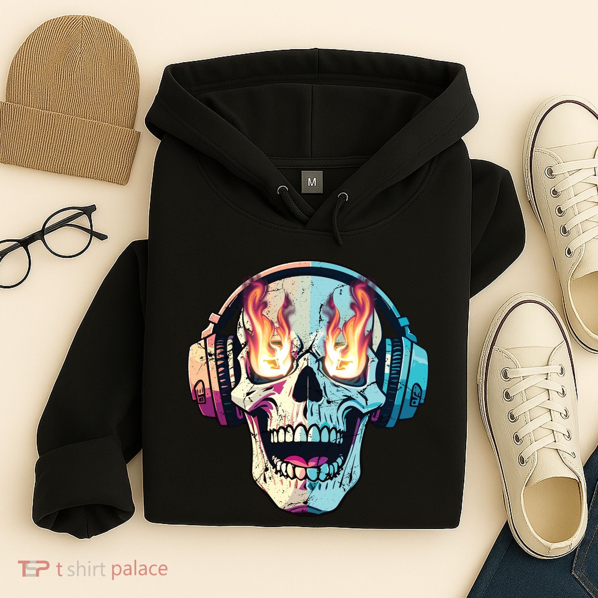 Flaming Skull Rock Music Hoodie