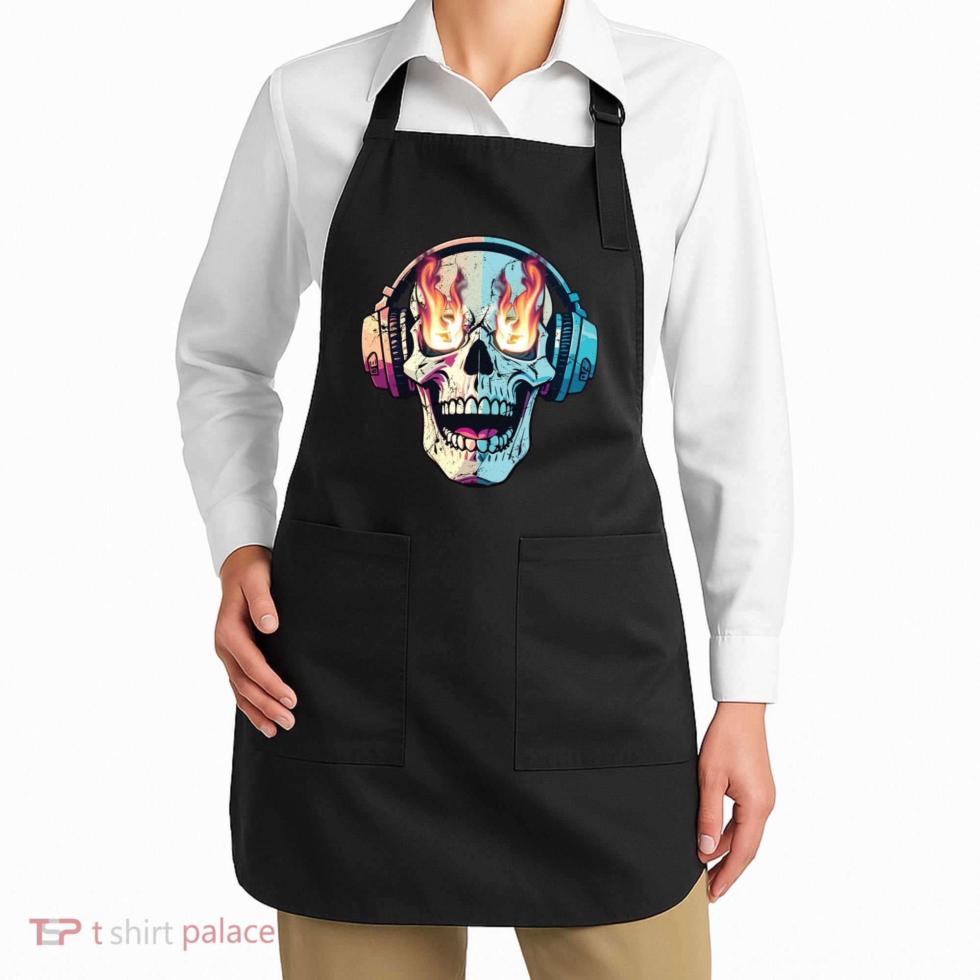 Flaming Skull Rock Music Apron