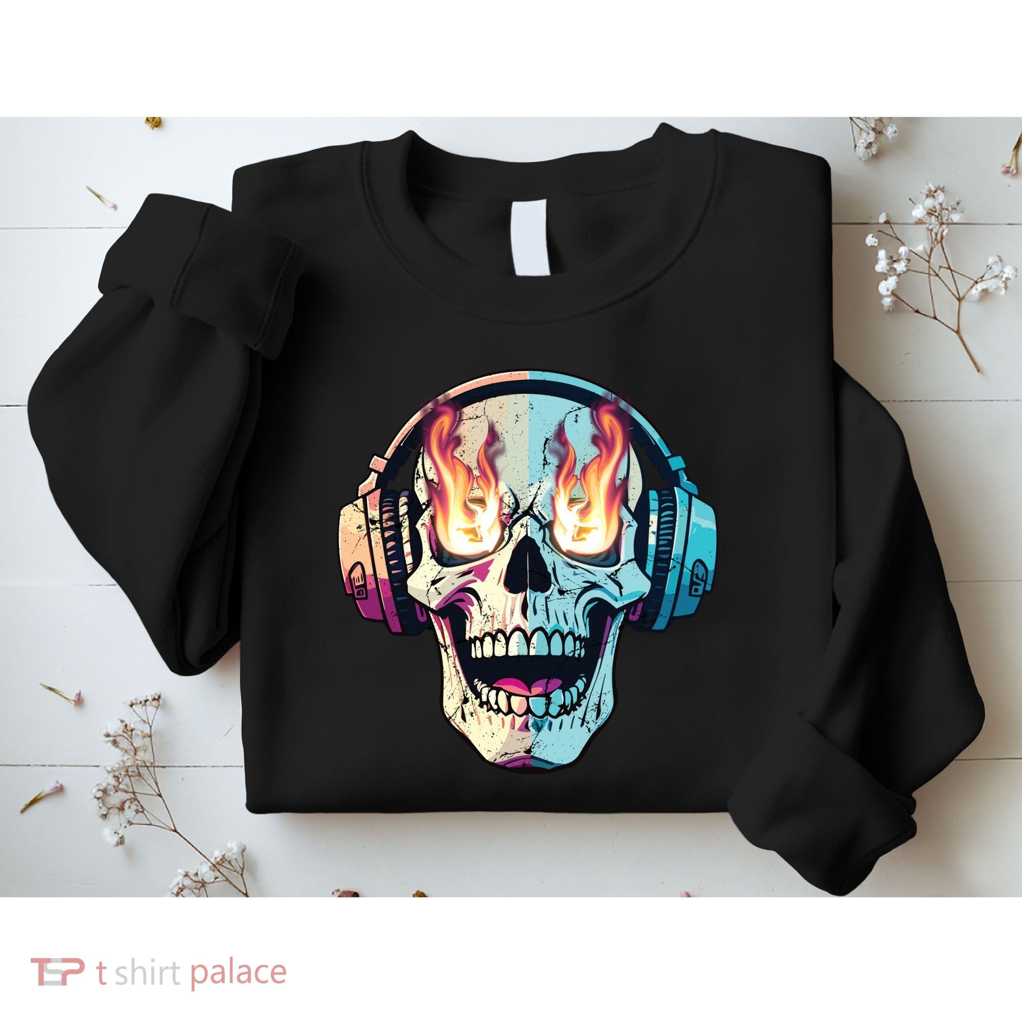 Flaming Skull Rock Music Sweatshirt