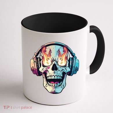 Flaming Skull Rock Music Coffee Mug back