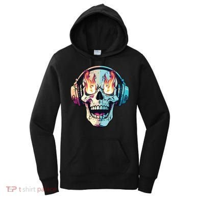 Flaming Skull Rock Music Women's Hoodie