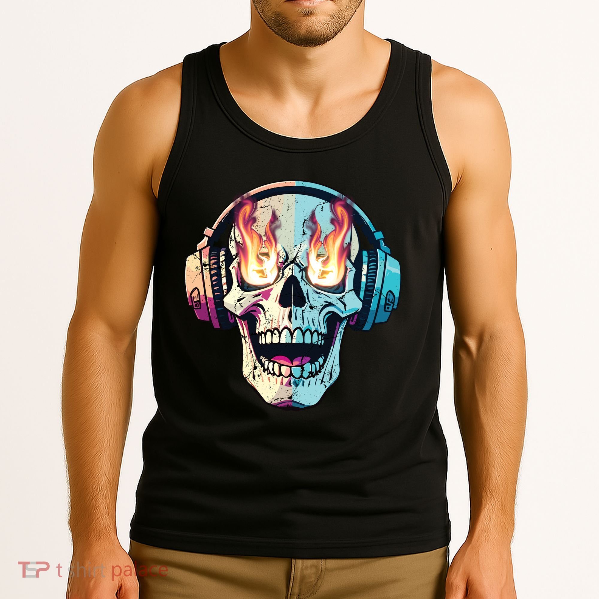 Flaming Skull Rock Music Tank Top