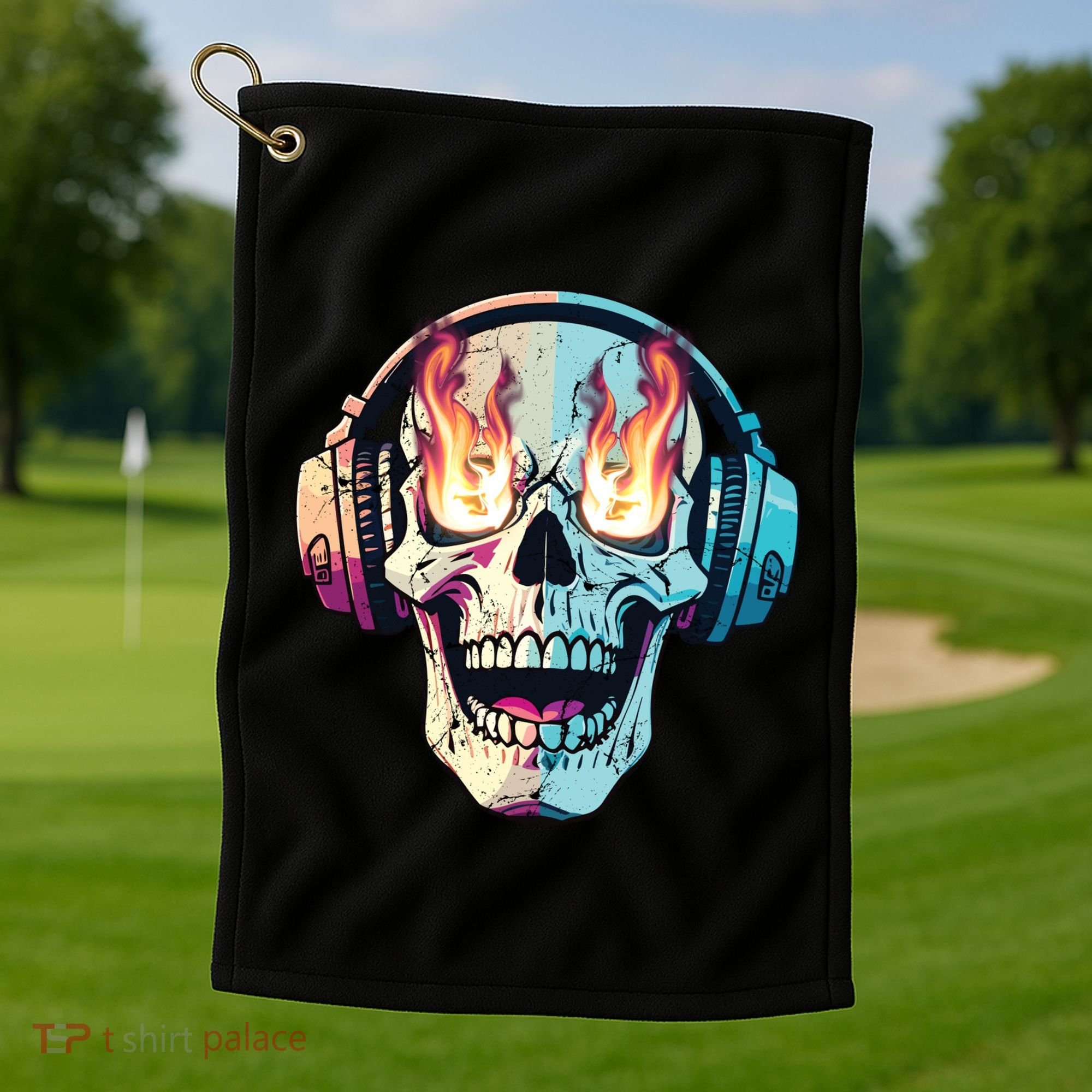 Flaming Skull Rock Music Golf Towel