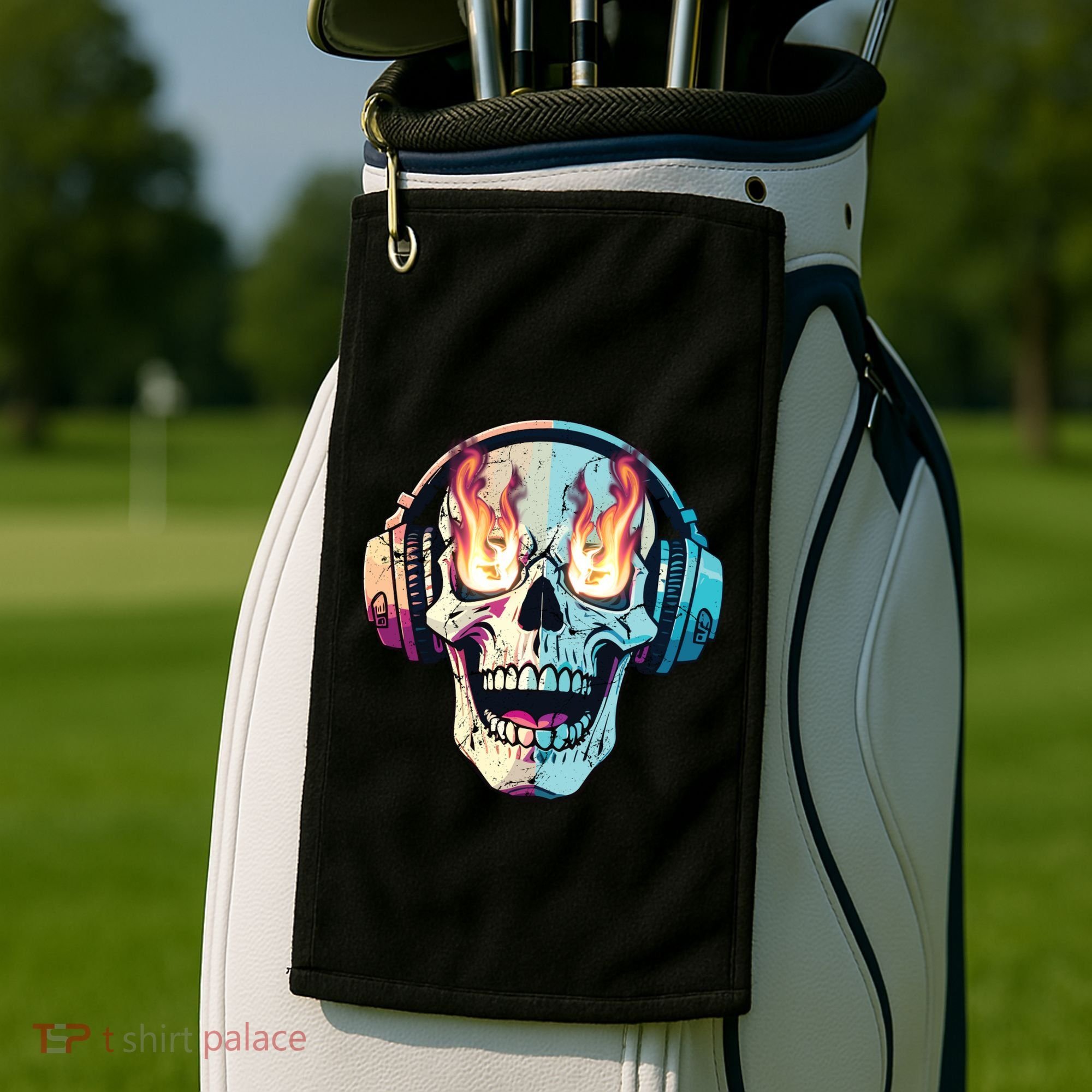 Flaming Skull Rock Music Golf Towel