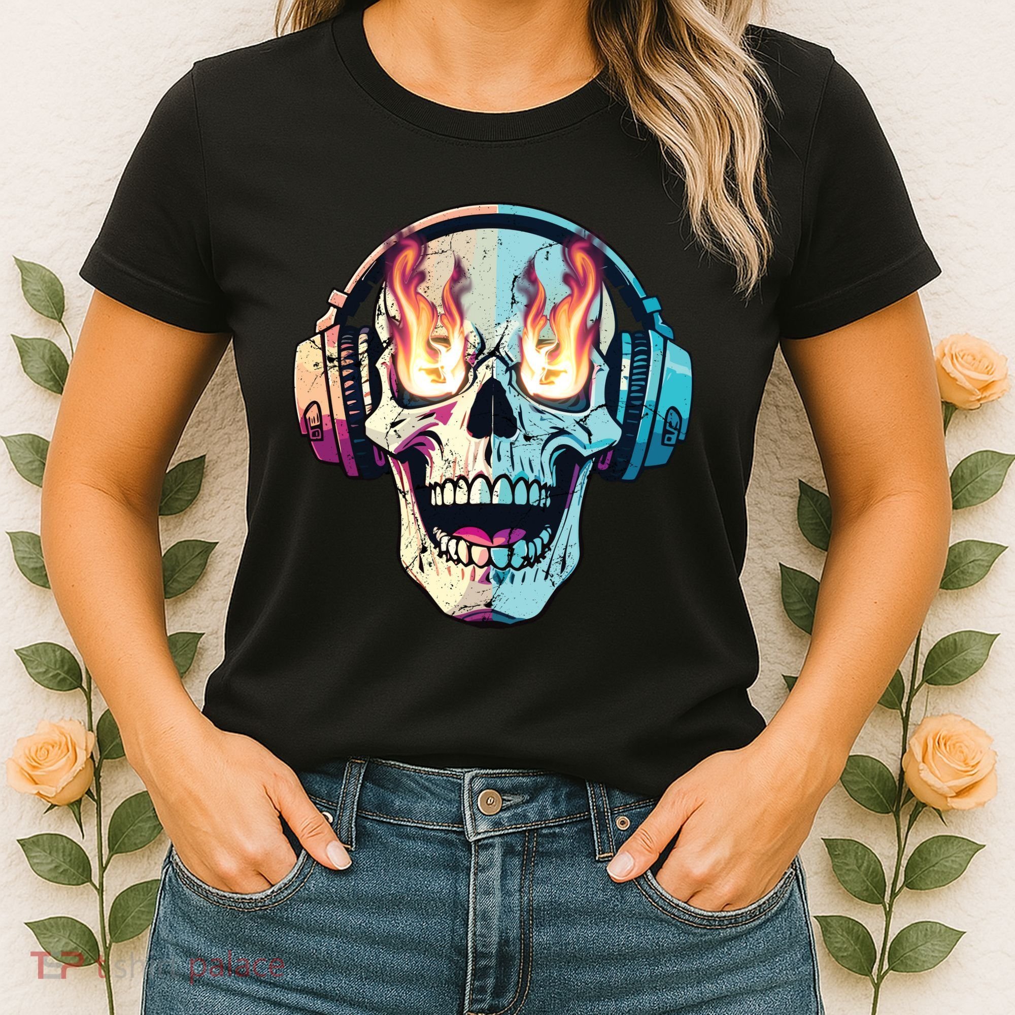 Flaming Skull Rock Music Women's T-Shirt