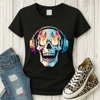 Flaming Skull Rock Music Women's T-Shirt thumb 3