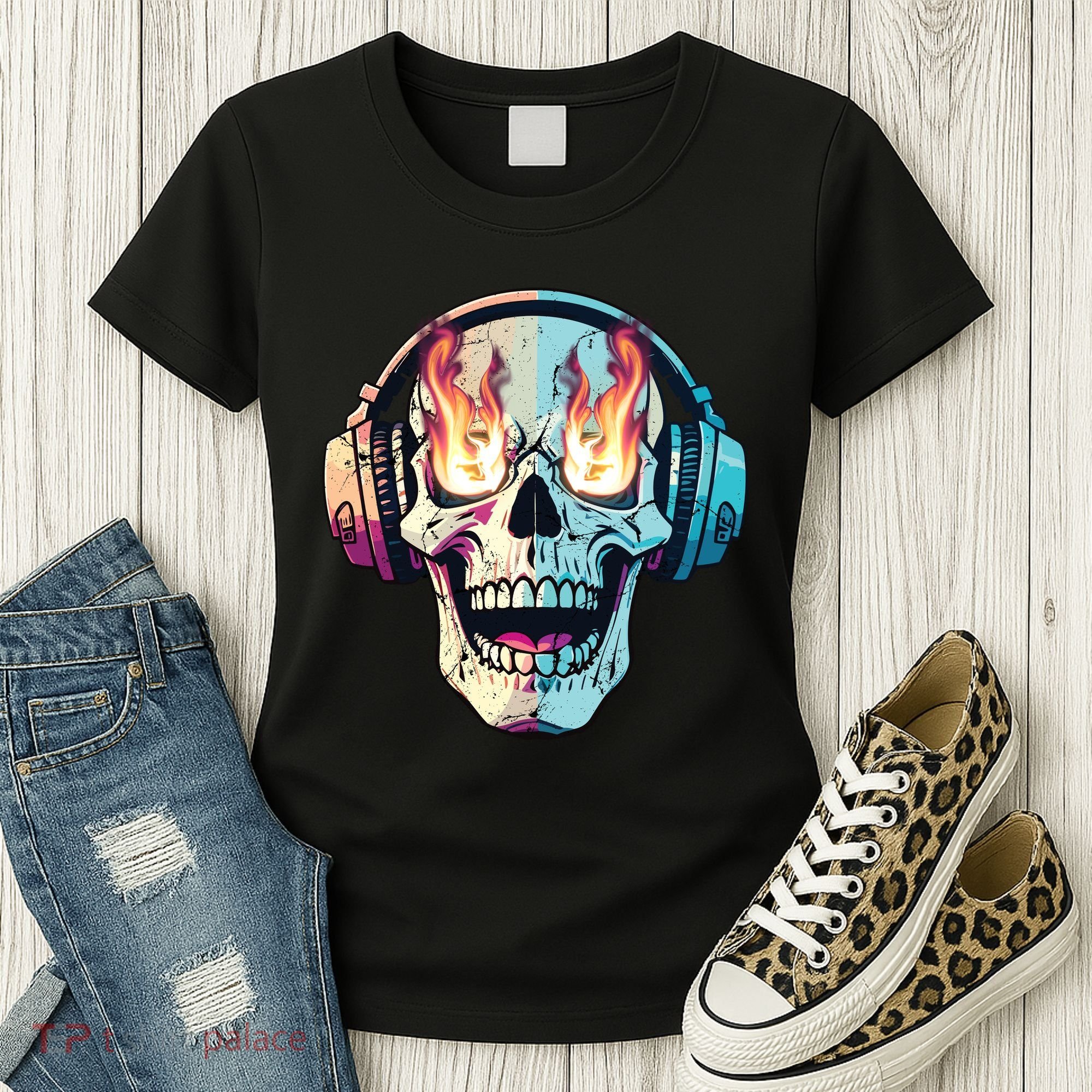 Flaming Skull Rock Music Women's T-Shirt