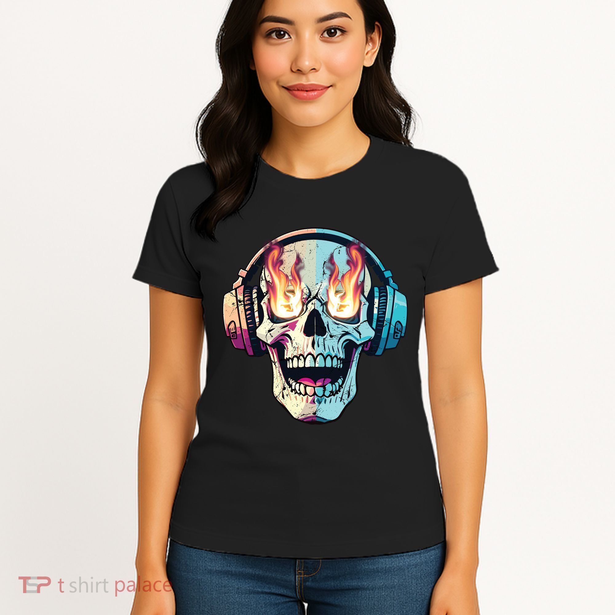Flaming Skull Rock Music Women's T-Shirt