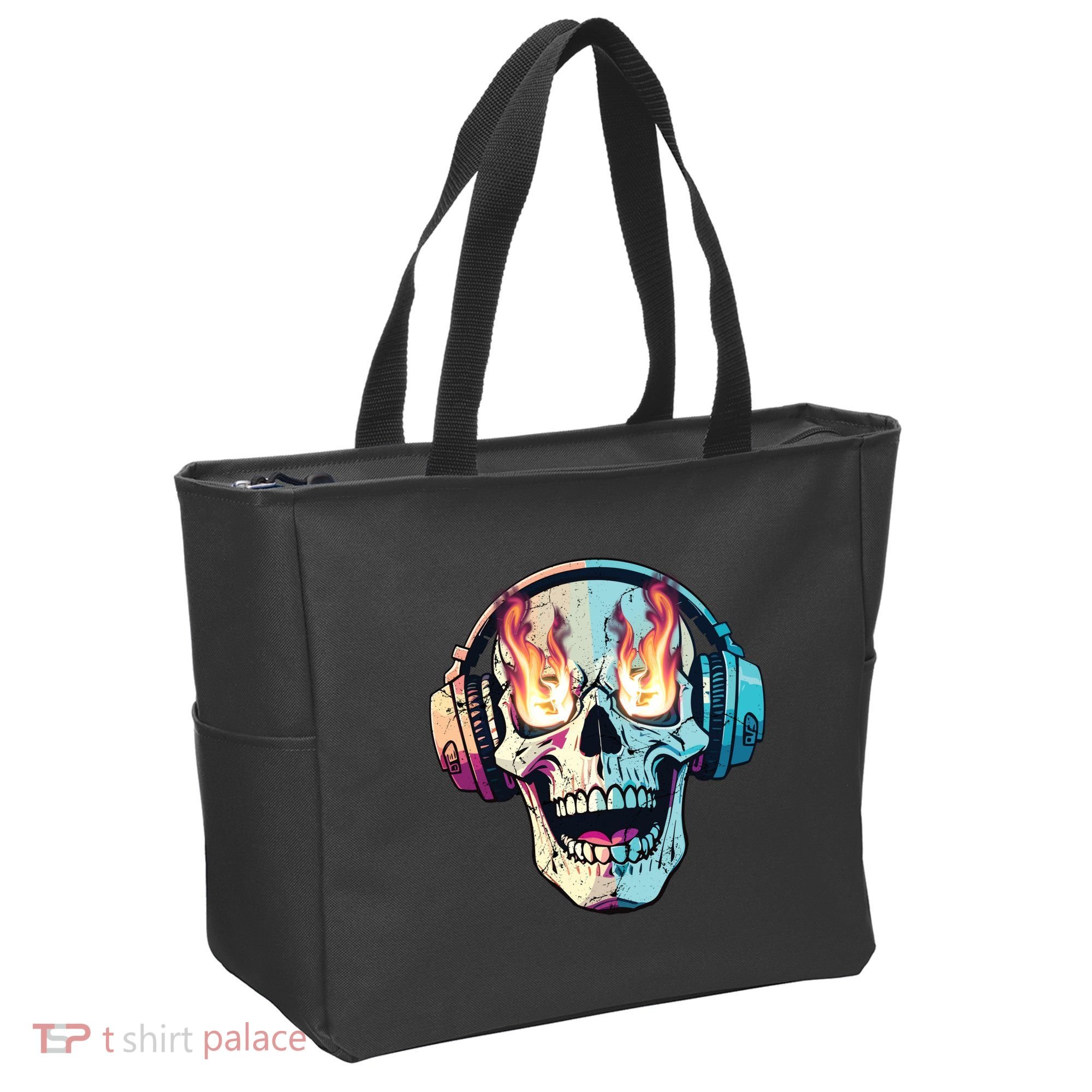 Flaming Skull Rock Music Tote Bag