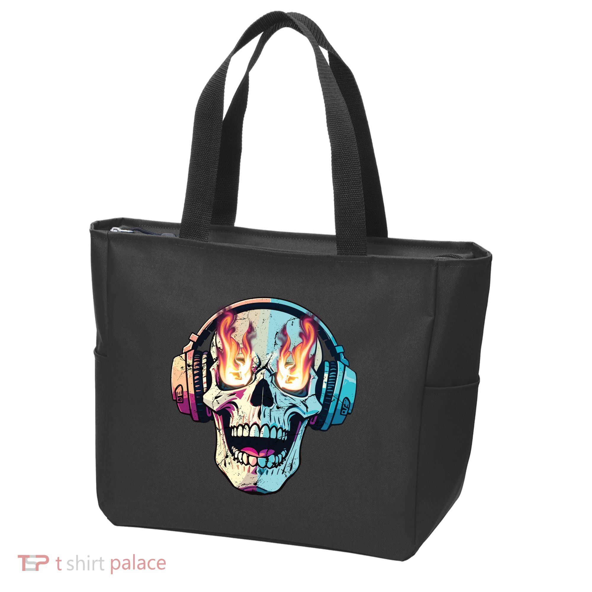 Flaming Skull Rock Music Tote Bag