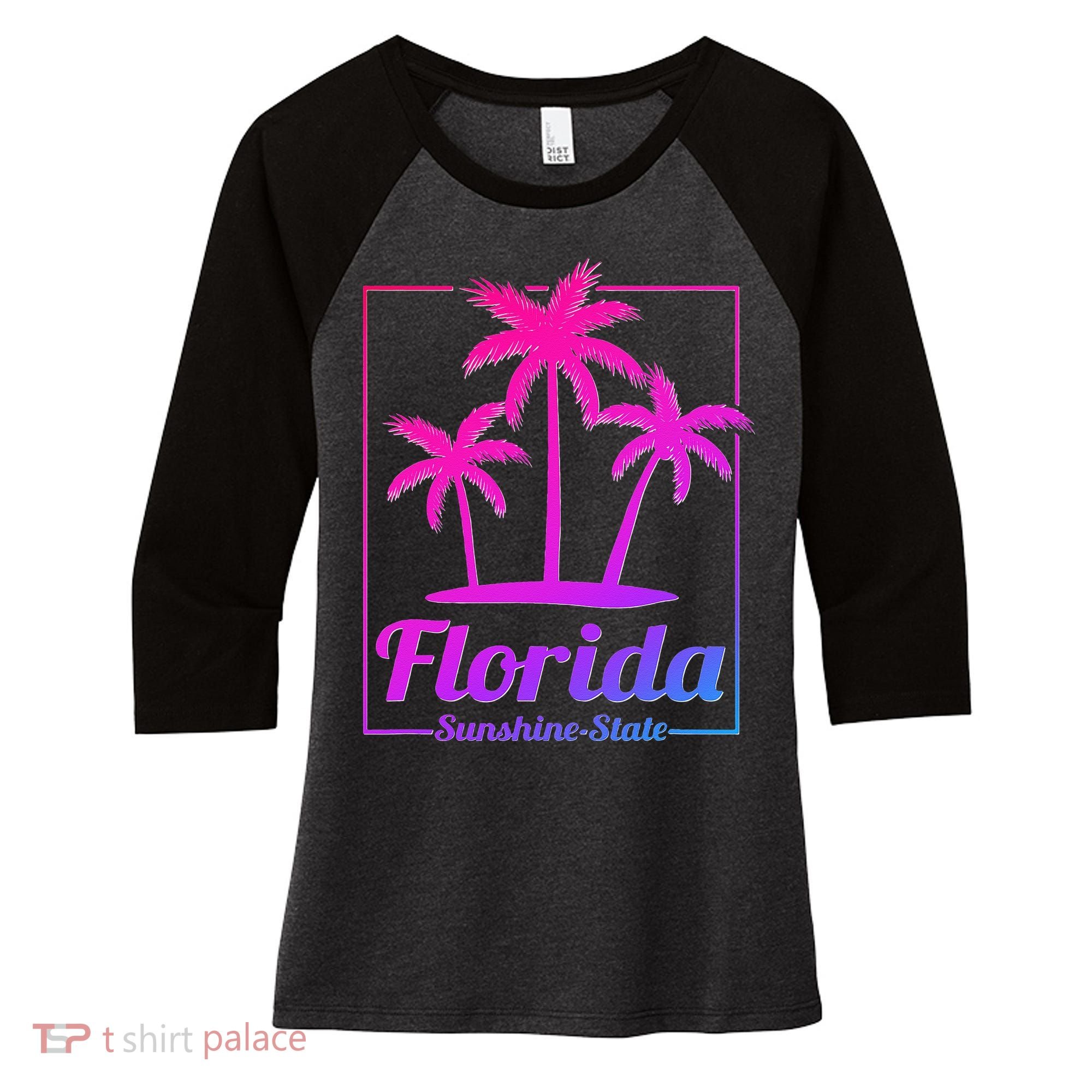 Florida Sunshine State Retro Look Women's Tri-Blend 3/4-Sleeve Raglan Shirt