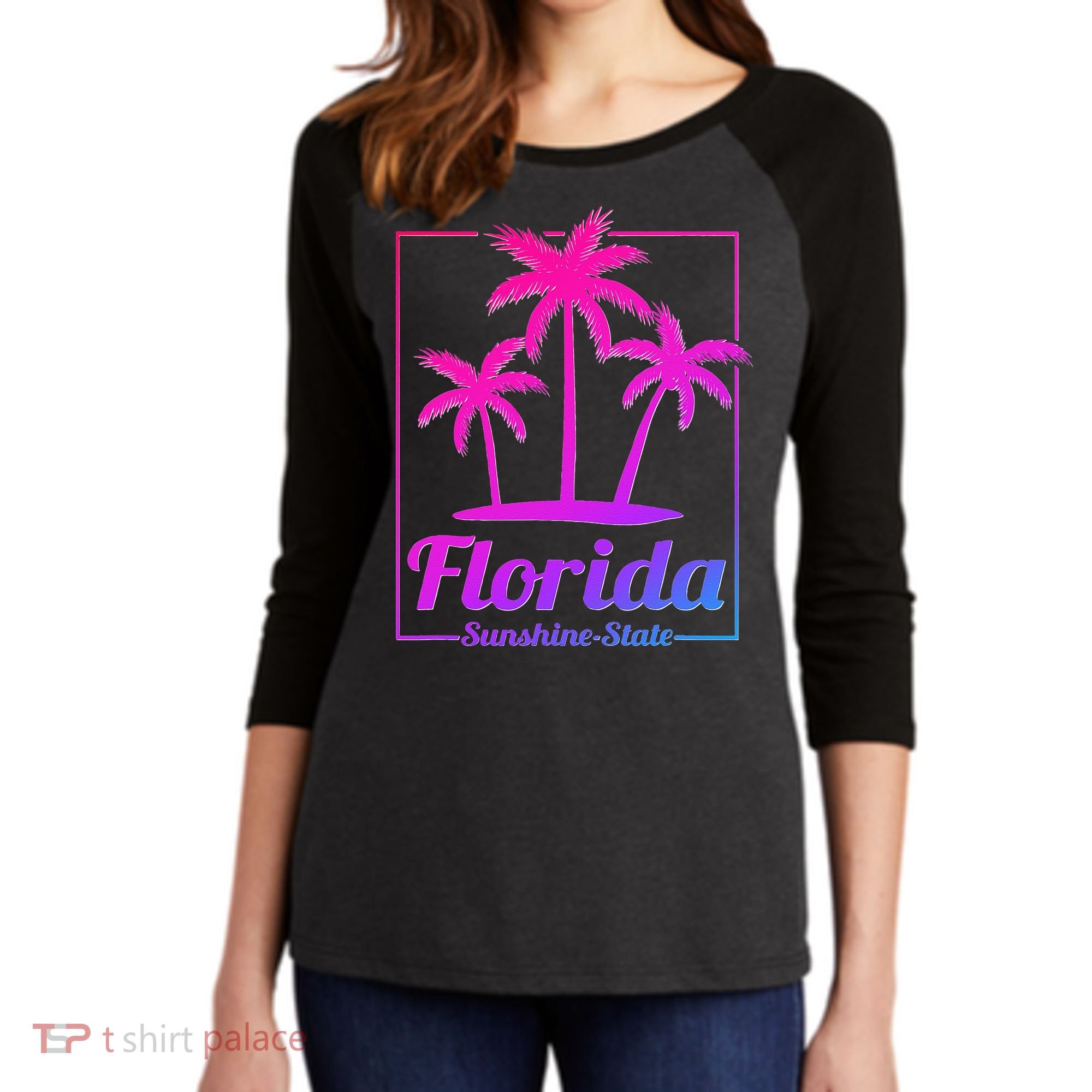Florida Sunshine State Retro Look Women's Tri-Blend 3/4-Sleeve Raglan Shirt