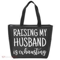 Funny Saying Sarcastic Wife Outfits Raising My Husband Is Exhausting  Tote Bag thumb 0