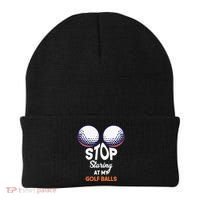 Funny Stop Staring At My Golf Balls Cute Golfing Gift Joke Beanie thumb 0