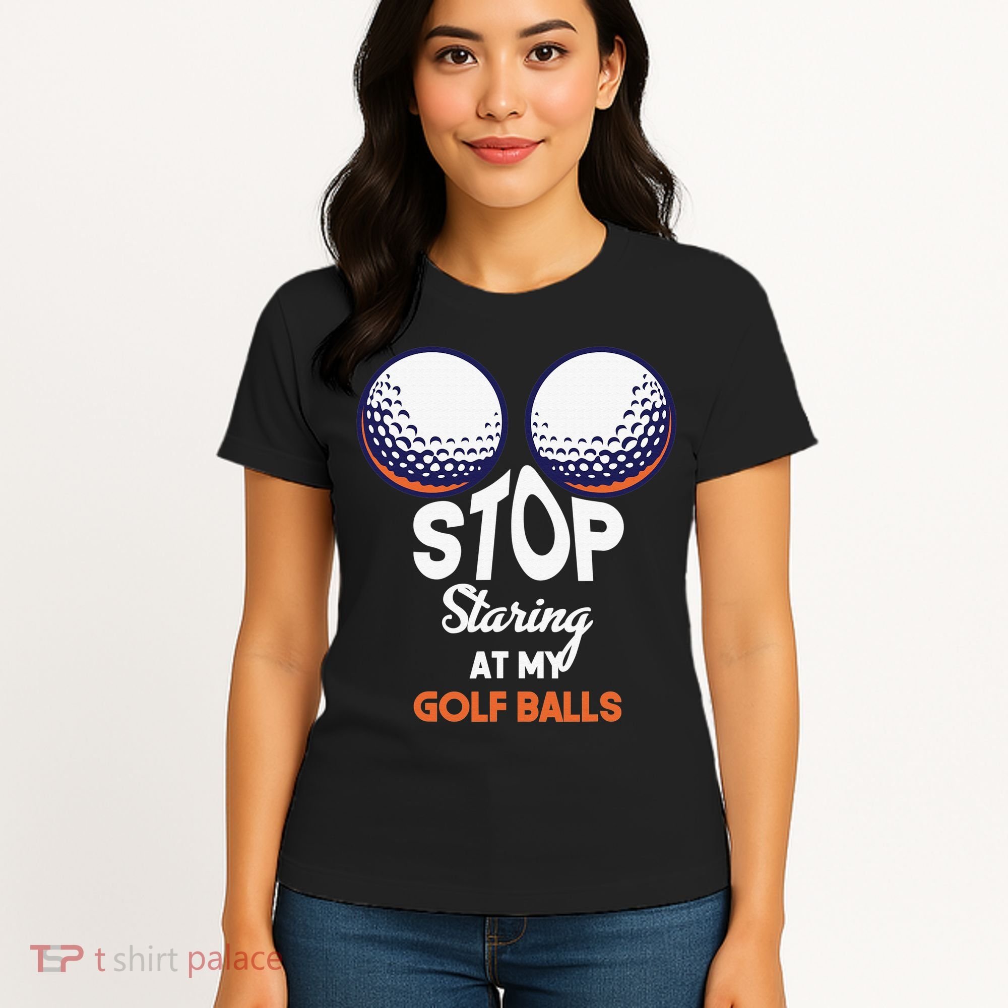 Funny Stop Staring At My Golf Balls Cute Golfing Gift Joke Women's T-Shirt