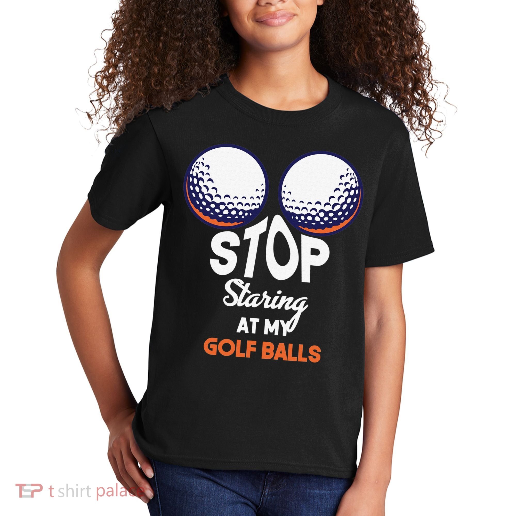 Funny Stop Staring At My Golf Balls Cute Golfing Gift Joke Kids T-Shirt