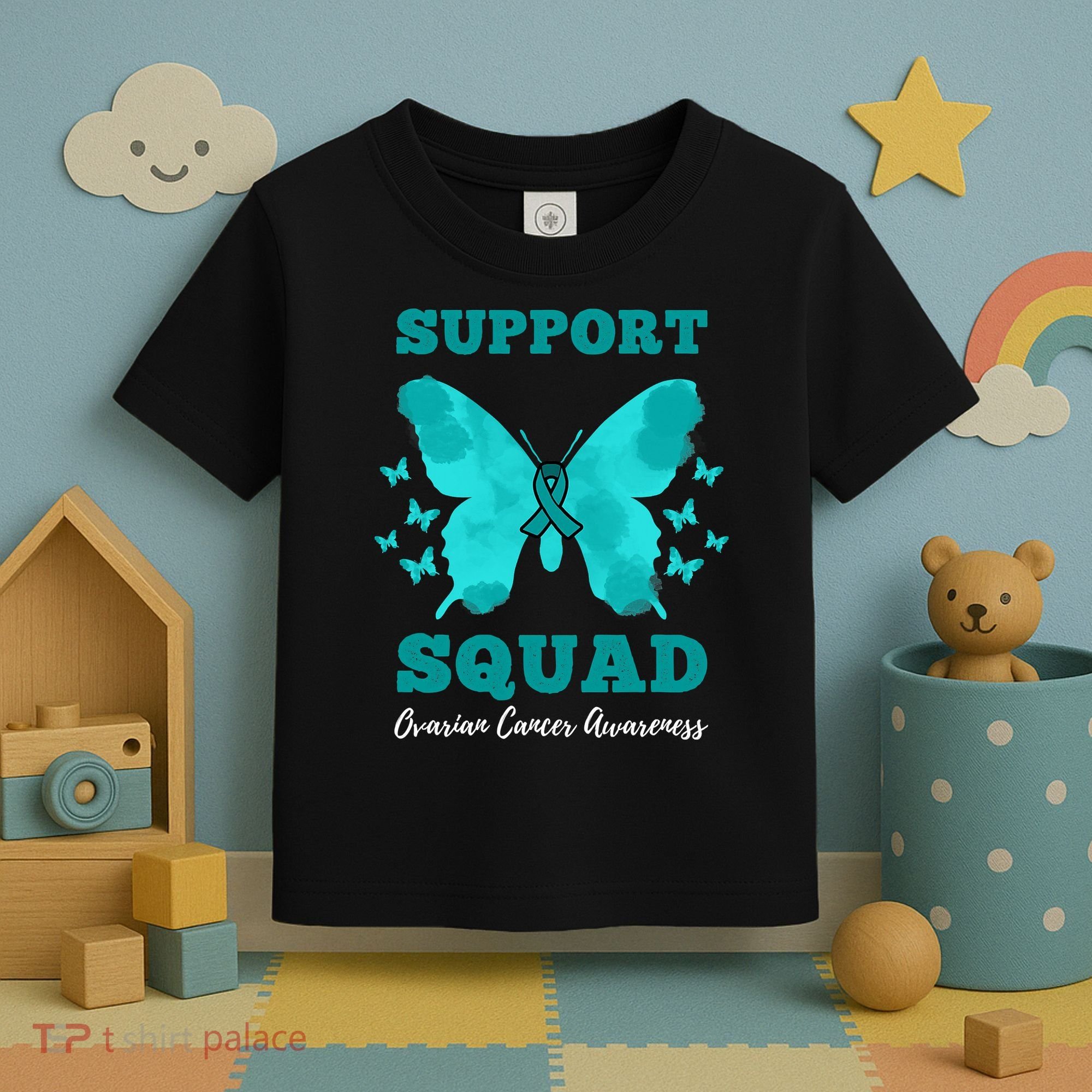 Funny Support Squad Ovarian Cancer Awareness Toddler T-Shirt