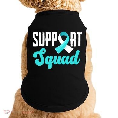 Funny Support Squad Teal White Ribbon Cervical Cancer Awareness Doggie Tank