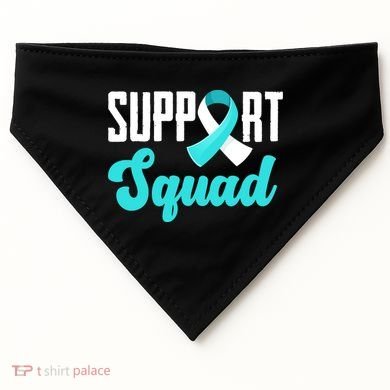 Funny Support Squad Teal White Ribbon Cervical Cancer Awareness USA-Made Doggie Bandana